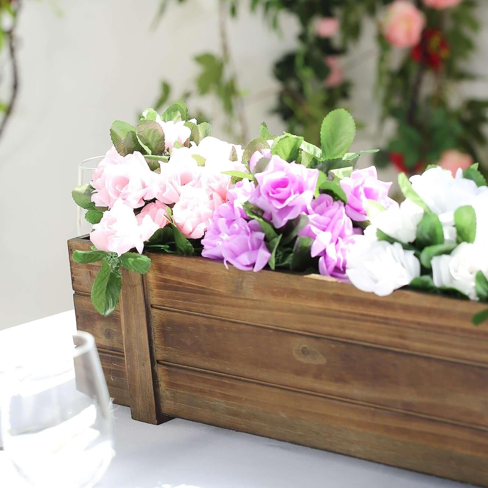 Efavormart 30x6 Inch Smoked Brown Wooden Planter Box with Plastic Liner - Rustic DIY Rectangle Planter for Wedding, Party, Home & Garden Decoration - Perfect for Centerpieces, Table Decor, and Outdoor Landscaping
