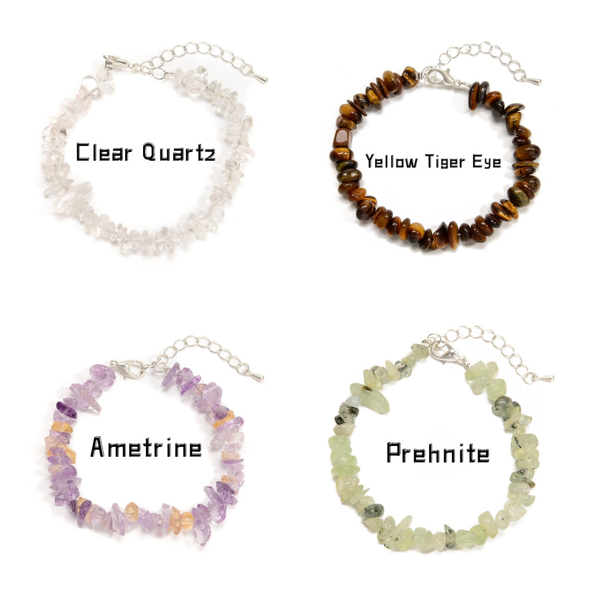 01 Mixed Gemstone Chips Bracelet with Silver Plated Clasp - 5mm & 8mm Beads - Adjustable 7