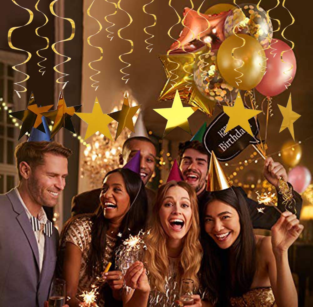 BEISHIDA 15-Pack Gold Star Hanging Swirl Decorations - Elegant Party Supplies for Graduation, Wedding, Baby Shower & Birthday Celebrations - Perfect for Indoor & Outdoor Event Decor
