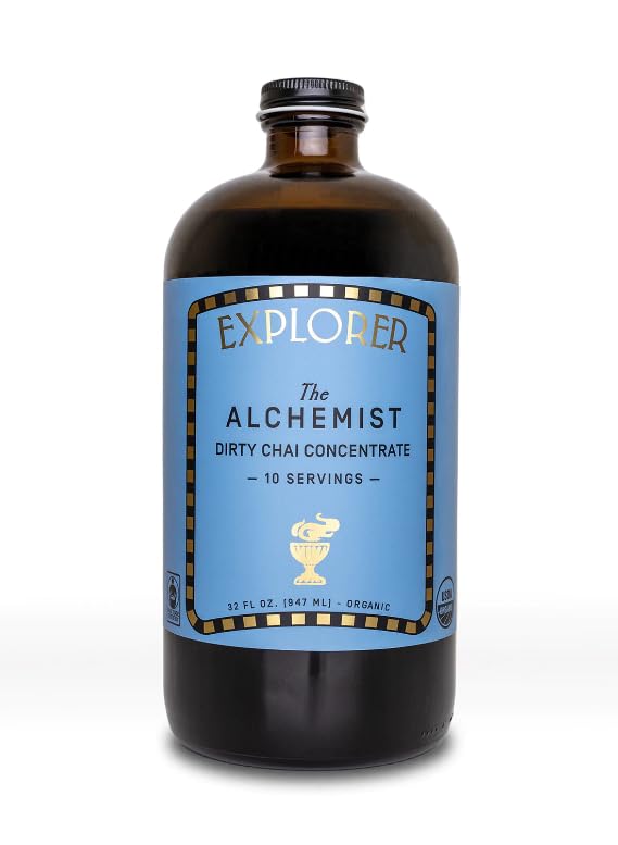Organic Chai Tea Concentrate - Alchemist Dirty Spiced Flavor | 32 fl oz (Makes 8 Cups) | Perfect for Iced or Hot Tea | Great for Home, Office & Cafe Use