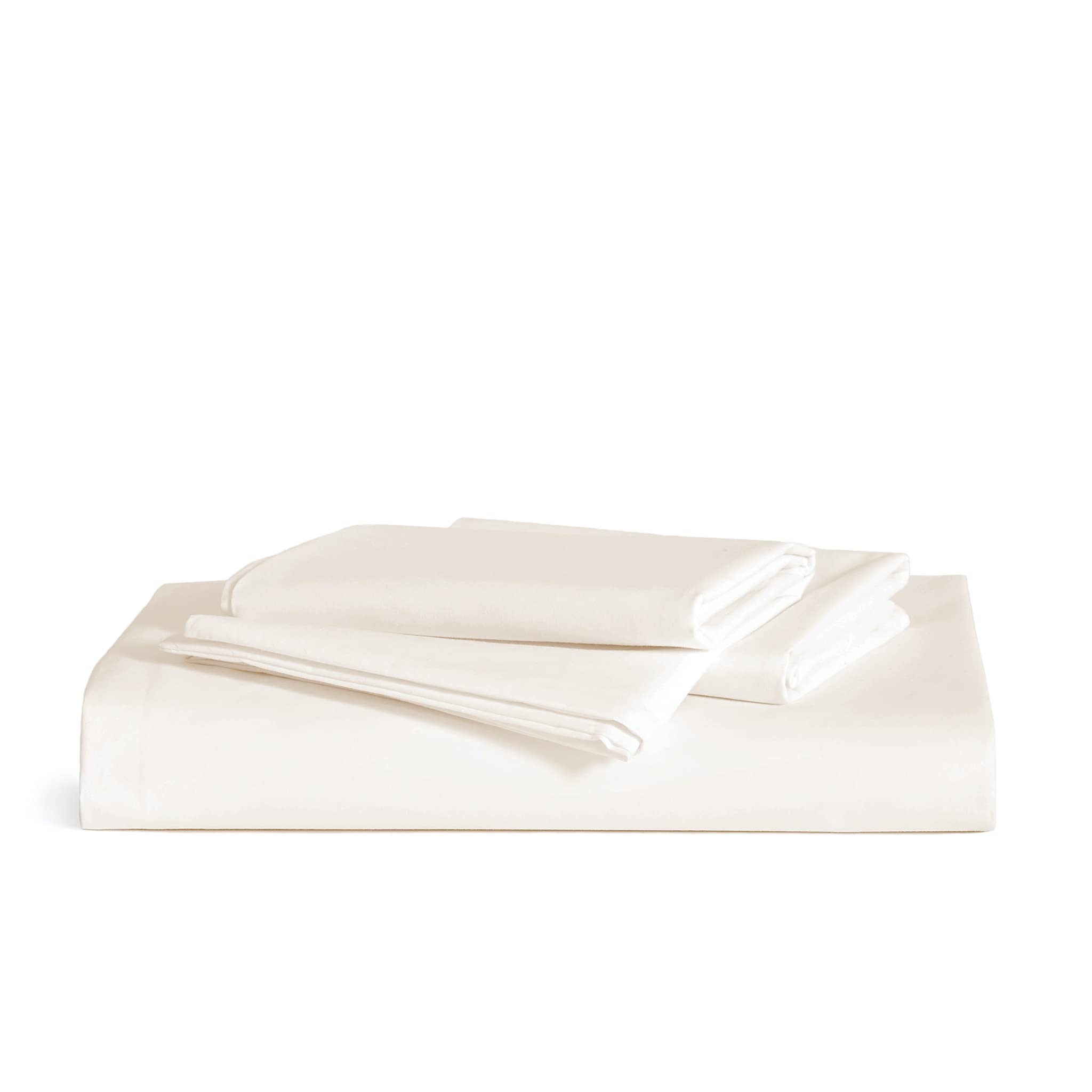 Brooklinen Luxury Sateen 3-Piece Sheet Set - 100% Cotton Queen Size Bed Sheets (1 Fitted Sheet + 2 Pillowcases) in Cream - Ultra Soft & Breathable for All-Season Comfort - Perfect for Master Bedrooms, Guest Rooms & Luxury Hotels