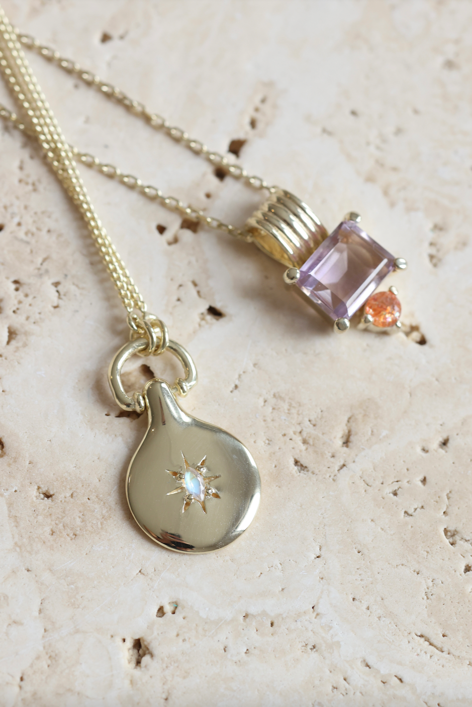 Starry Night Moonstone Gold Pendant Necklace - Elegant Celestial Jewelry for Women - Perfect for Gifts, Date Nights & Special Occasions