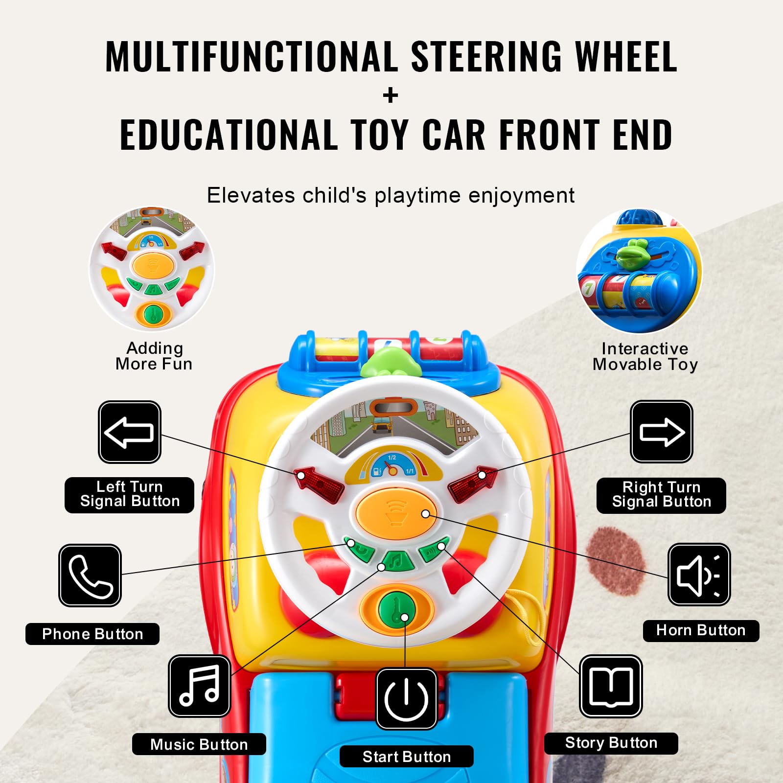 VEVOR Toddler Ride On Push Car for Kids 19+ Months - Sit to Stand Ride Racer Toy with Music, Steering Wheel, Horn & Under Seat Storage - Perfect for Indoor & Outdoor Play - Gift for Boys & Girls