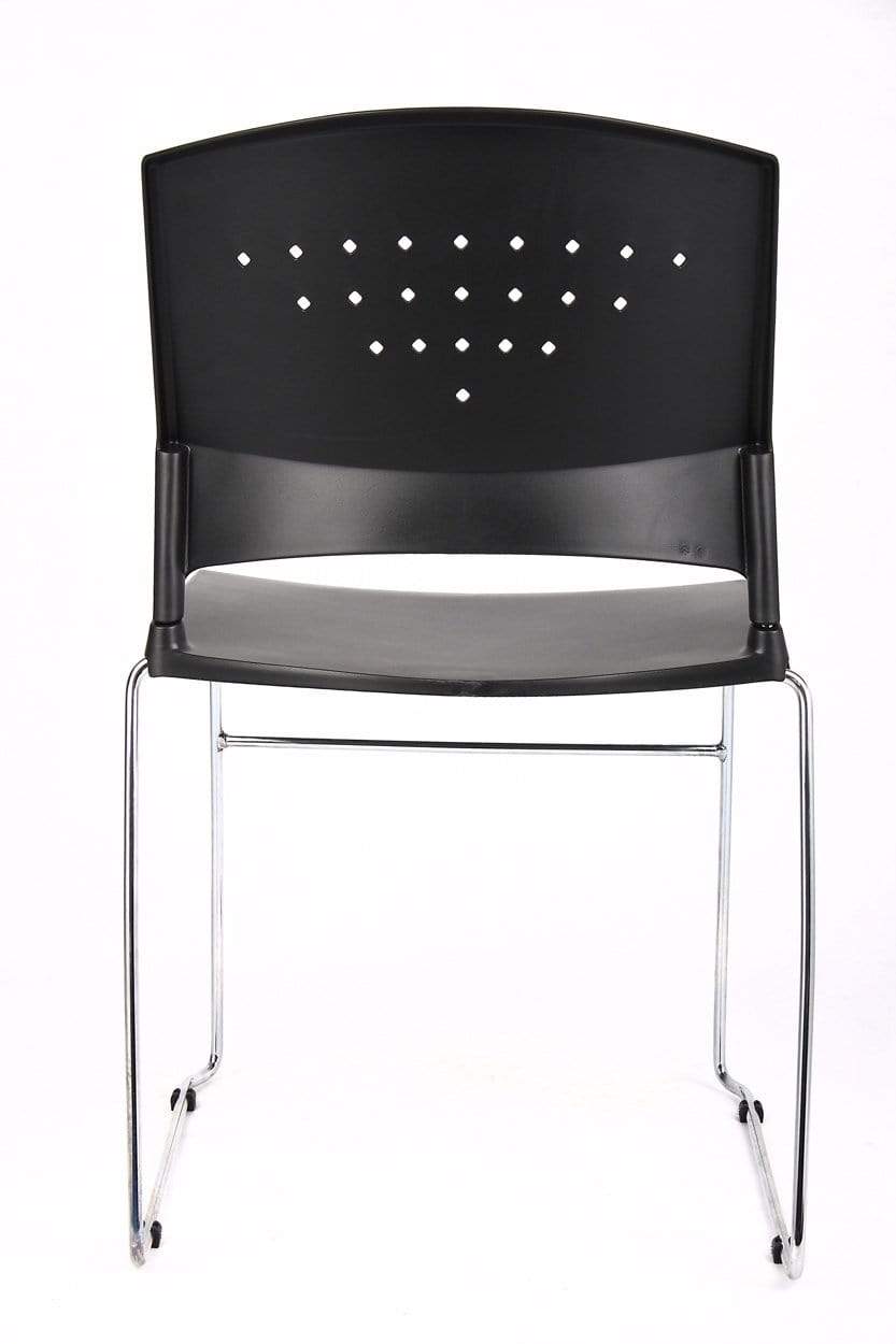 Boss Black Stack Chair With Chrome Frame 2 Pack - Modern Stackable Dining Chairs for Home, Office, Restaurant & Event Seating [B1400 BK 2]