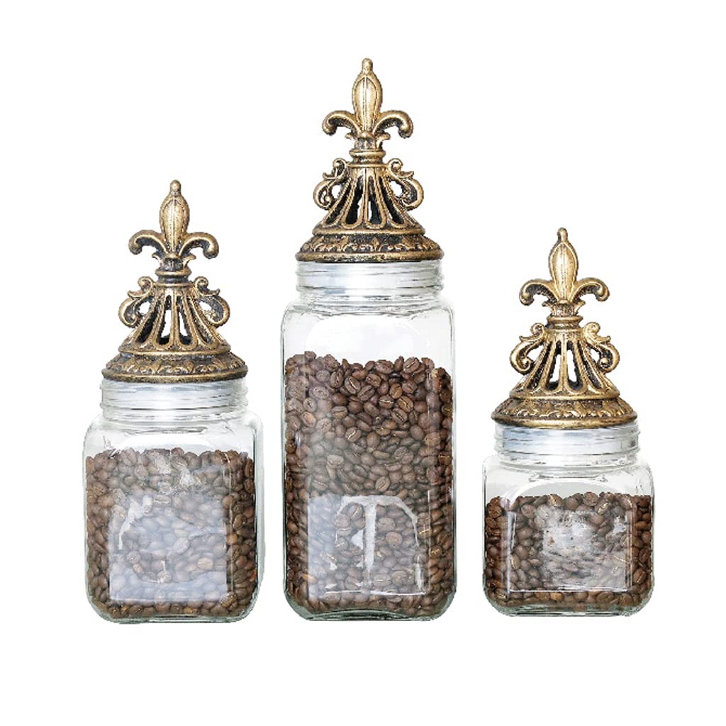 YXDO 3-Piece Glass Airtight Food Storage Containers Set with Retro Lids - Kitchen Canisters for Coffee, Tea, Cookies, Flour & Dry Goods - Countertop Pantry Organization for Home & Restaurant Use