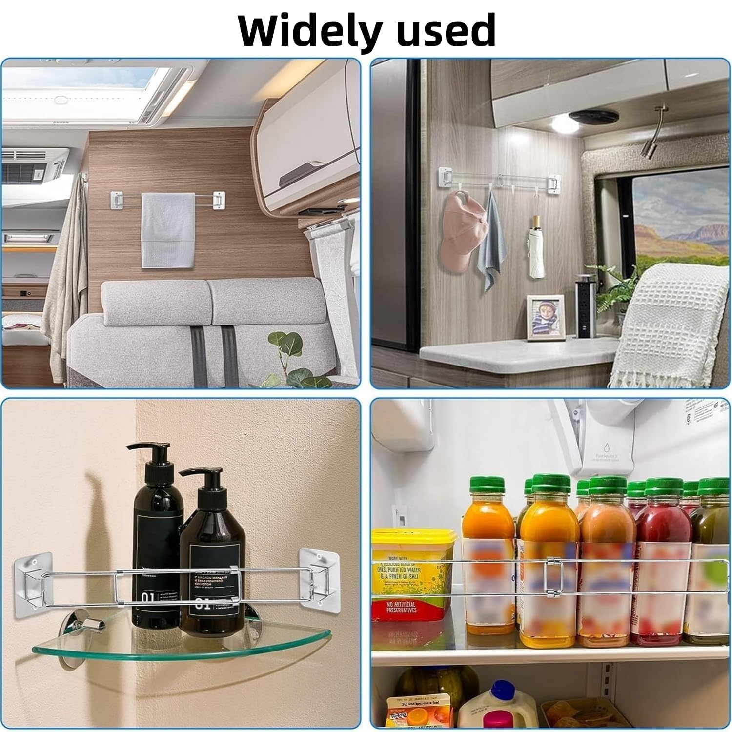 2-Pack Adjustable 180° Stainless Steel RV Shower Corner Storage Bar - Space-Saving Bathroom Organizer for Campers & RVs - Perfect for Holding Toiletries, Shampoo & Soap in Tight Spaces