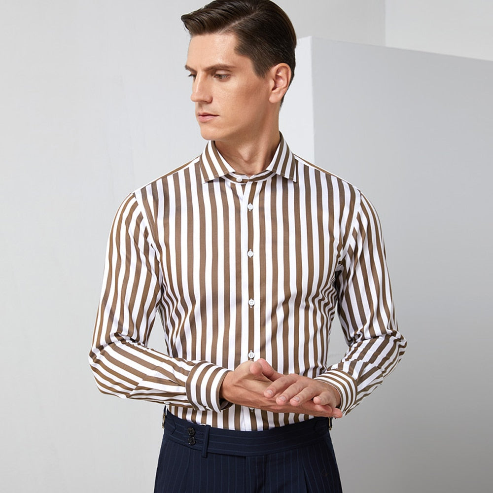 AntoniosClothing Professional Striped Long Sleeve Dress Shirt for Men - Perfect for Office Wear, Business Meetings & Formal Occasions