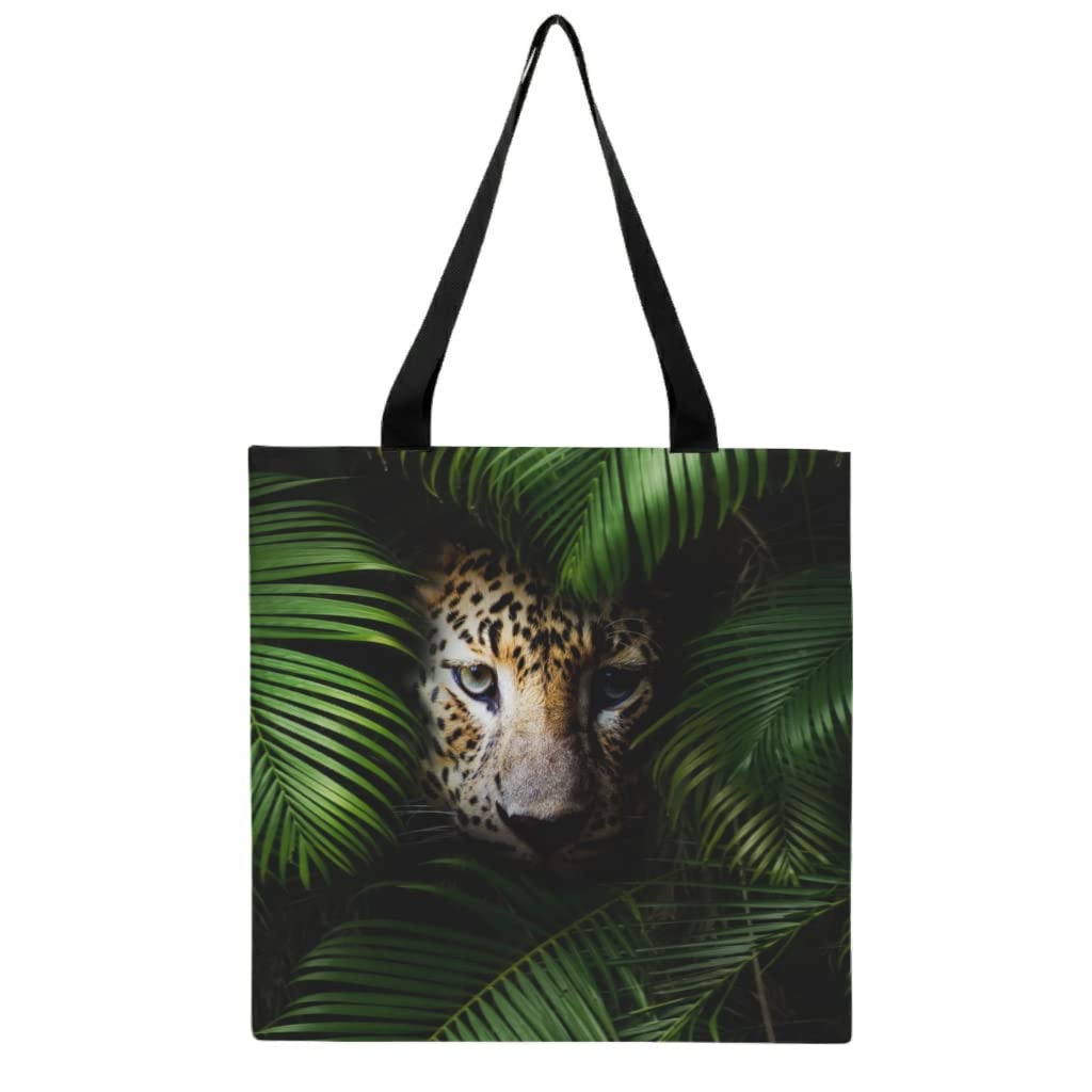 Stylish Rainforest Leopard Print Canvas Tote Bag - Eco-Friendly Reusable Shopping Bag for Lunch, Work, Gym & Beach - Durable White Shoulder Bag - One Size Fits All
