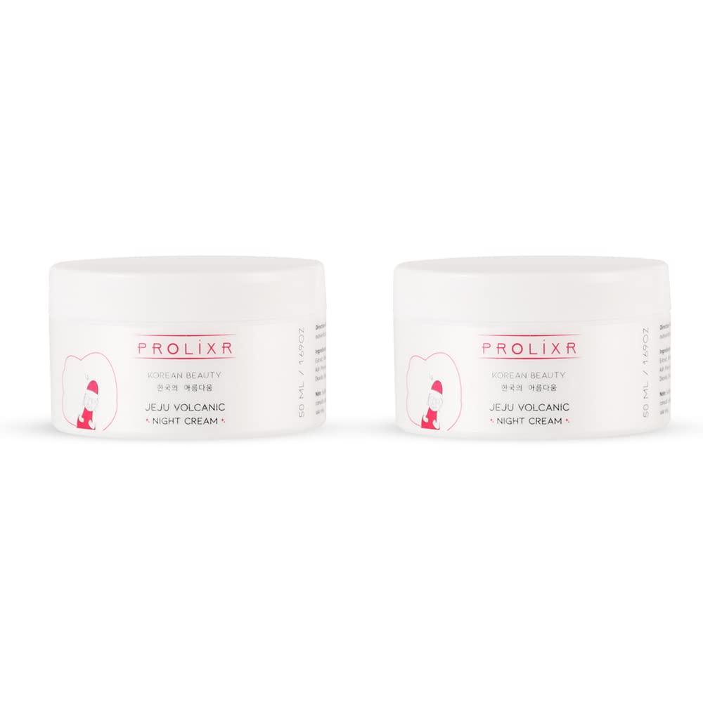 Prolixr's Jeju Volcanic Night Cream with White Tea Oil & Bamboo Extract - Anti-Aging Wrinkle Cream for Skin Brightening - Korean Skincare for All Skin Types - Pack of 2 - Perfect for Nighttime Hydration & Glowing Skin