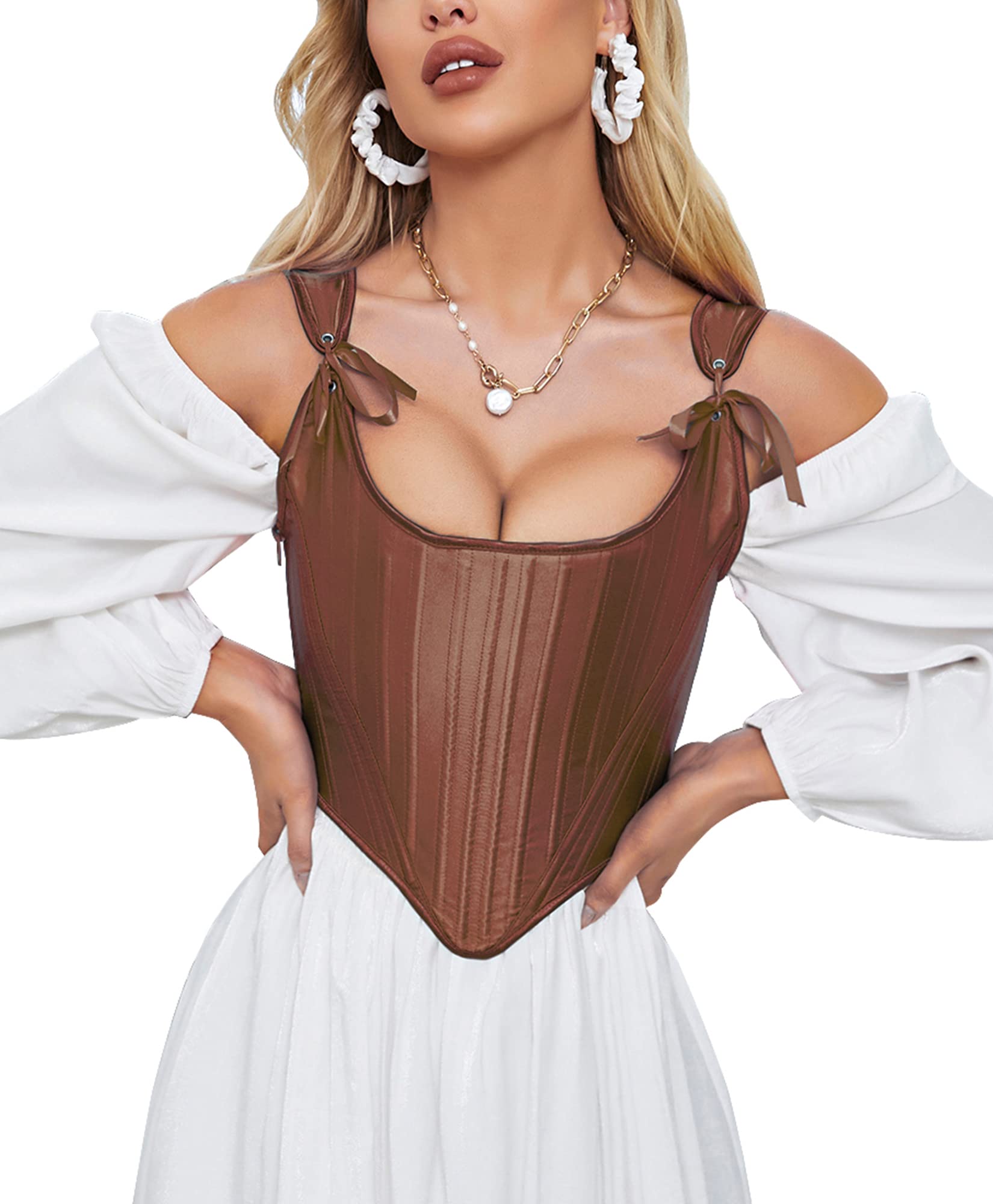 Vintage Asymmetrical Hem Overbust Corset for Women - Tie Front & Lace-Up Back Bustier Shapewear Top | Perfect for Burlesque, Cosplay & Evening Wear