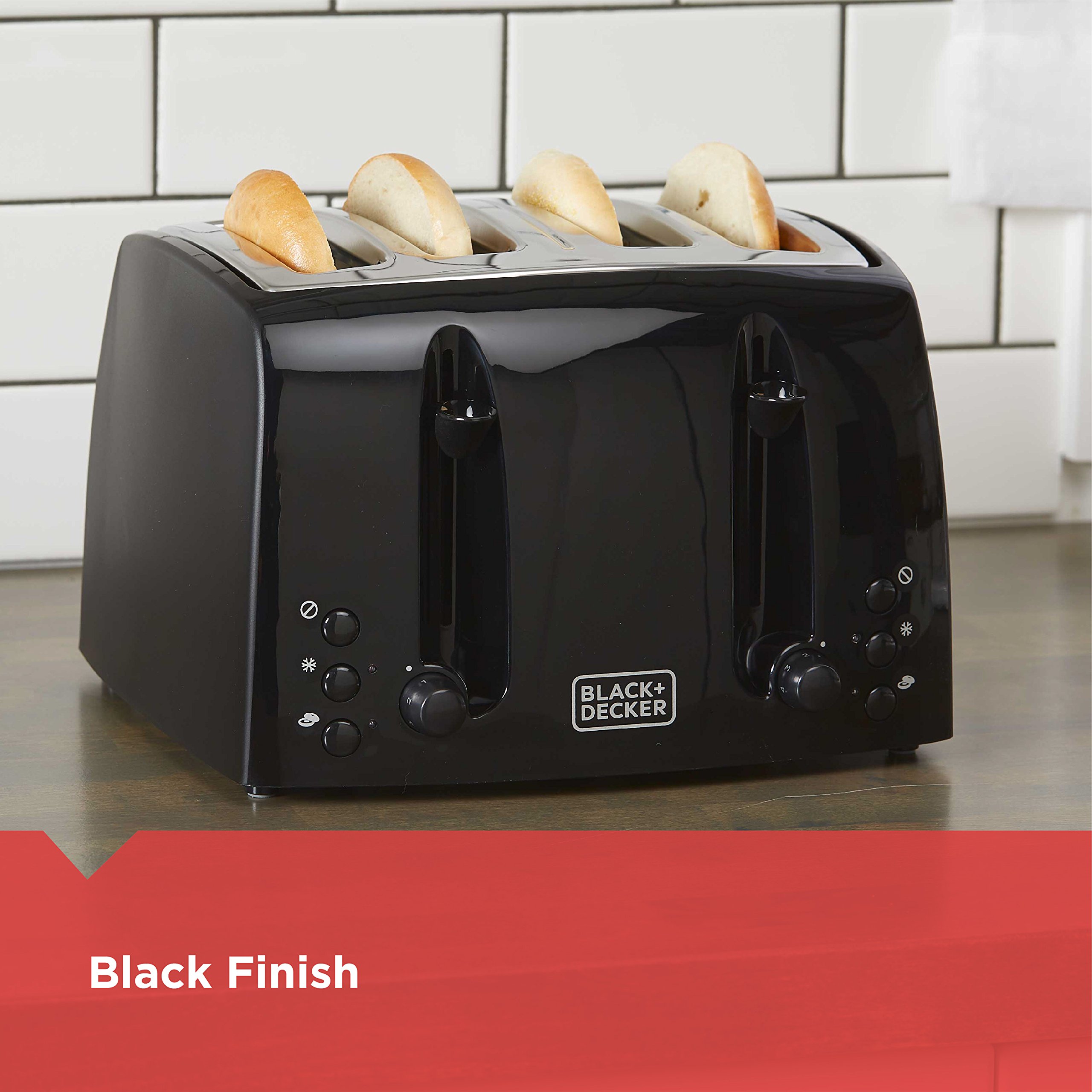 BLACK+DECKER TR1410BD 4-Slice Extra-Wide Toaster with 7 Shade Settings & Removable Crumb Tray - Gloss Black Finish for Perfect Breakfast Toast, Bagels & Pastries