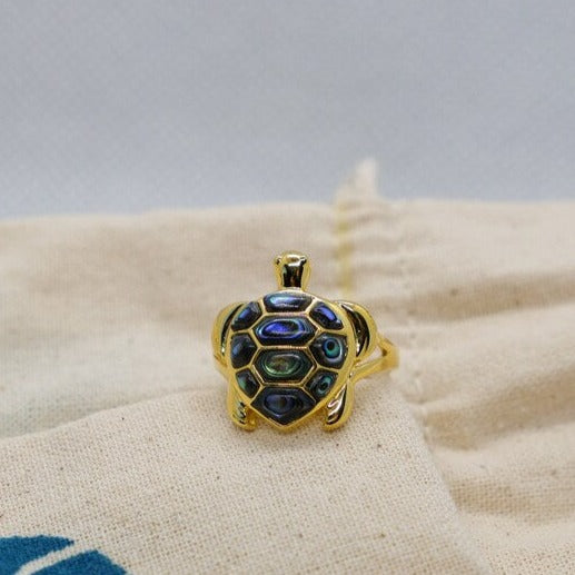 18K Gold Turtle Ring with Genuine Abalone Shell - Elegant Jewelry for Women, Perfect for Gifts, Beach Weddings & Boho Fashion