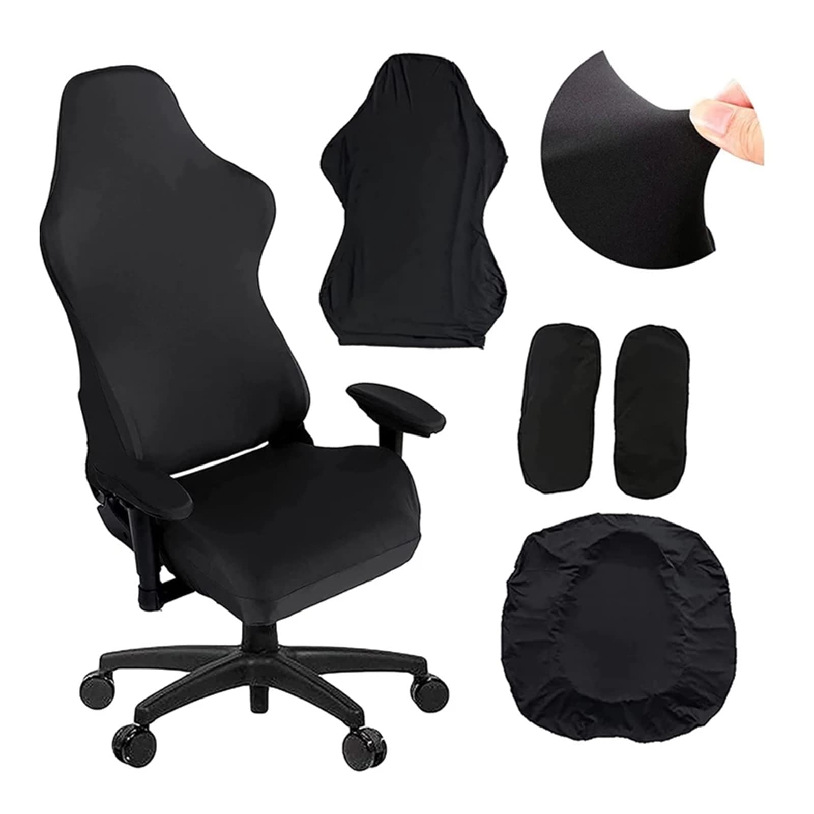 Premium Gaming Chair Cover with Armrest Covers - Stretchable Computer & Office Desk Chair Protector - Soft Polyester Fabric - Universal Fit for Rotating Armchairs (Black) - Perfect for Home Office, Gaming Setup & Workspace Protection
