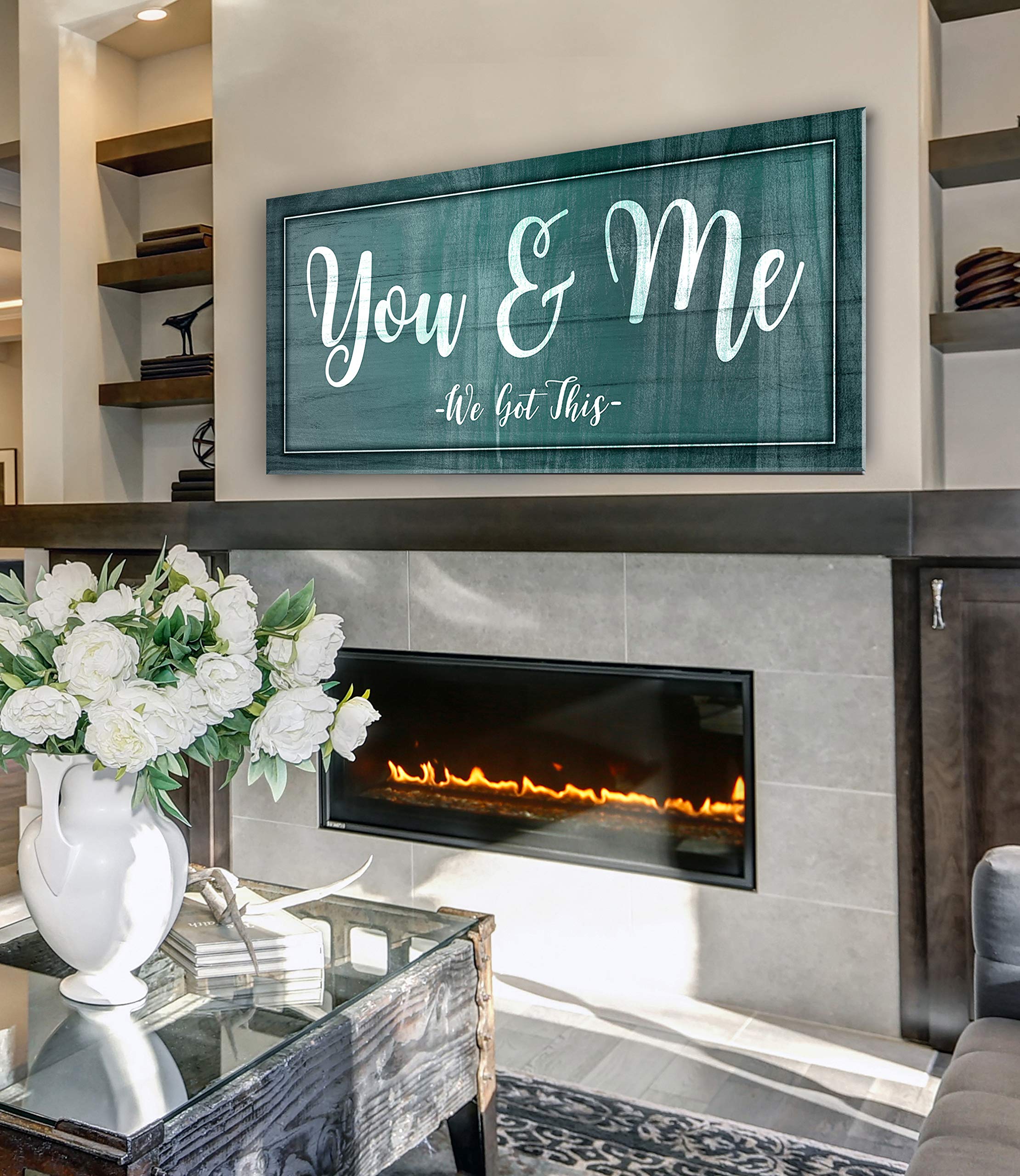 Rustic 'You & Me We Got This' Valentine Wall Art - Ready to Hang Couples Bedroom Decor (60x27, Teal) - Perfect for Romantic Bedrooms, Anniversary Gifts & Farmhouse Style Home Decor