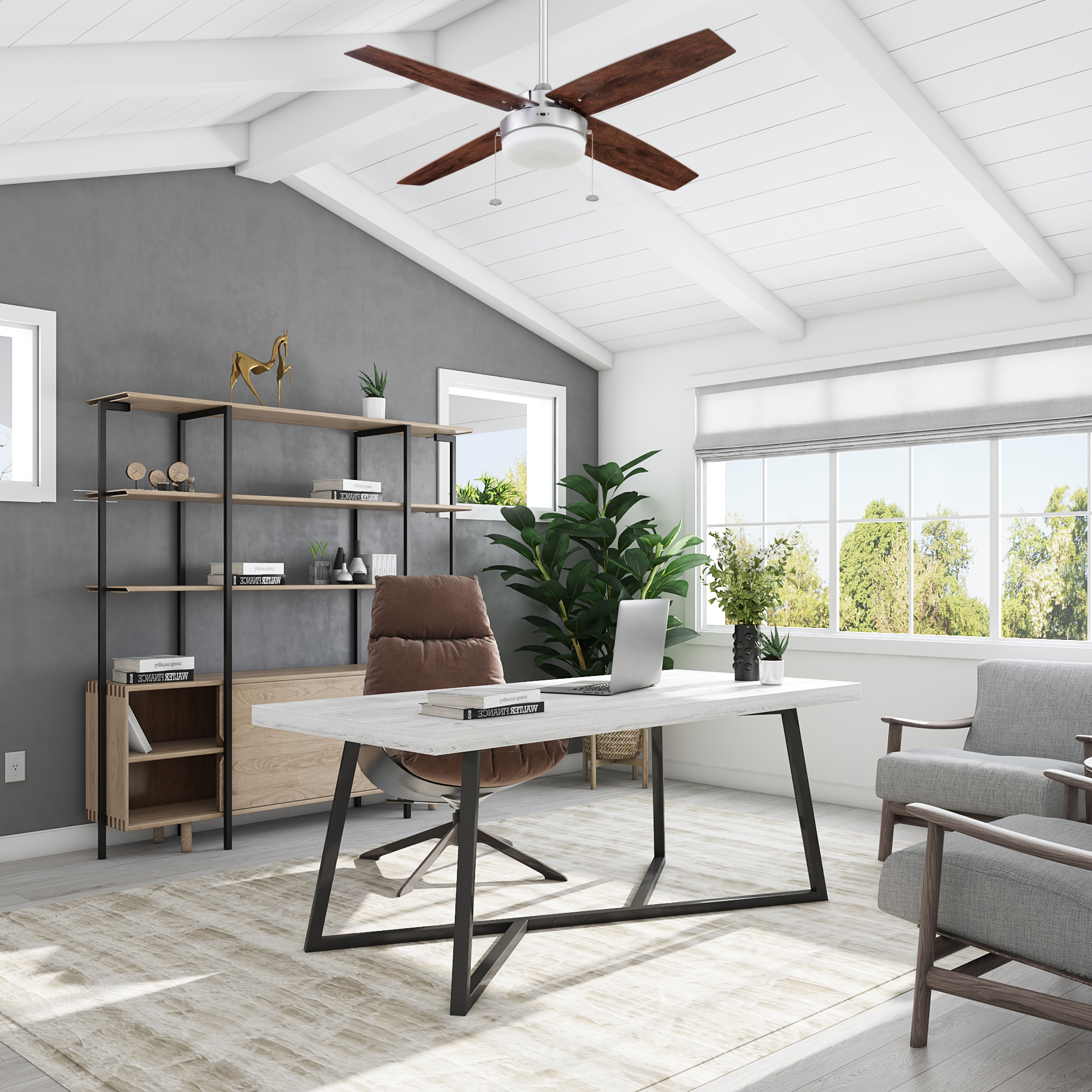 52 Inch Memphis Silver Ceiling Fan with Pull Chain - Modern Indoor Cooling Fan for Living Room, Bedroom, and Office