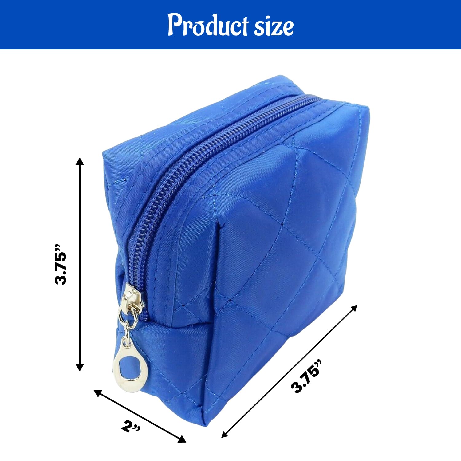Kingsley Quilted Cosmetic Bag Set of 3 - Waterproof Travel Makeup Organizer with Zipper - Multi-Purpose Pouch for Toiletries, Coins & Jewelry - Perfect for Vacation, Gym & Daily Use - Blue