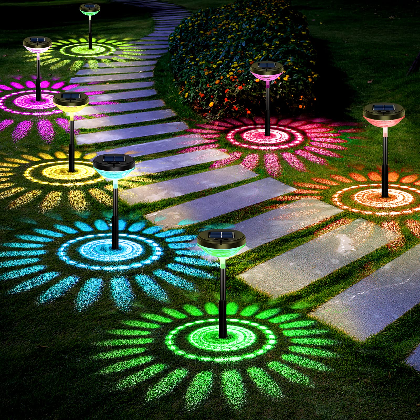 Bright Solar Pathway Lights 2 Pack - Color Changing & Warm White LED Outdoor Solar Lights, IP67 Waterproof Solar Path Lights for Walkway, Yard, Backyard, Lawn & Landscape Decoration - Perfect for Garden, Patio, Driveway & Pathway Lighting at Night