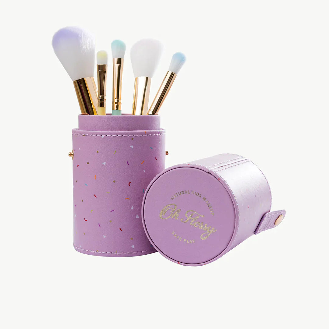 Oh Flossy 5-Piece Rainbow Makeup Brush Set with Travel Case - Perfect for Professional Makeup Artists & Beauty Enthusiasts On-The-Go