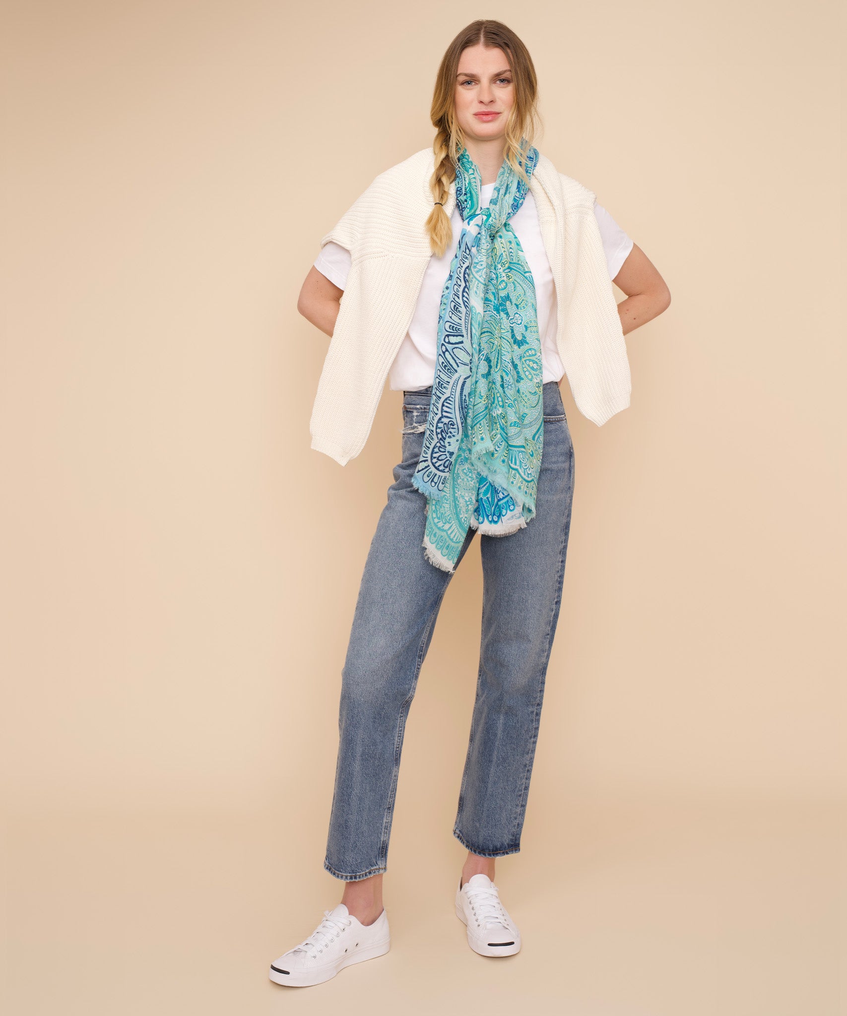 Handmade Patchwork Tile Wrap Scarf - Boho Chic Fashion Accessory for Women, Perfect for Layering, Beach Cover-Ups, and Festival Outfits