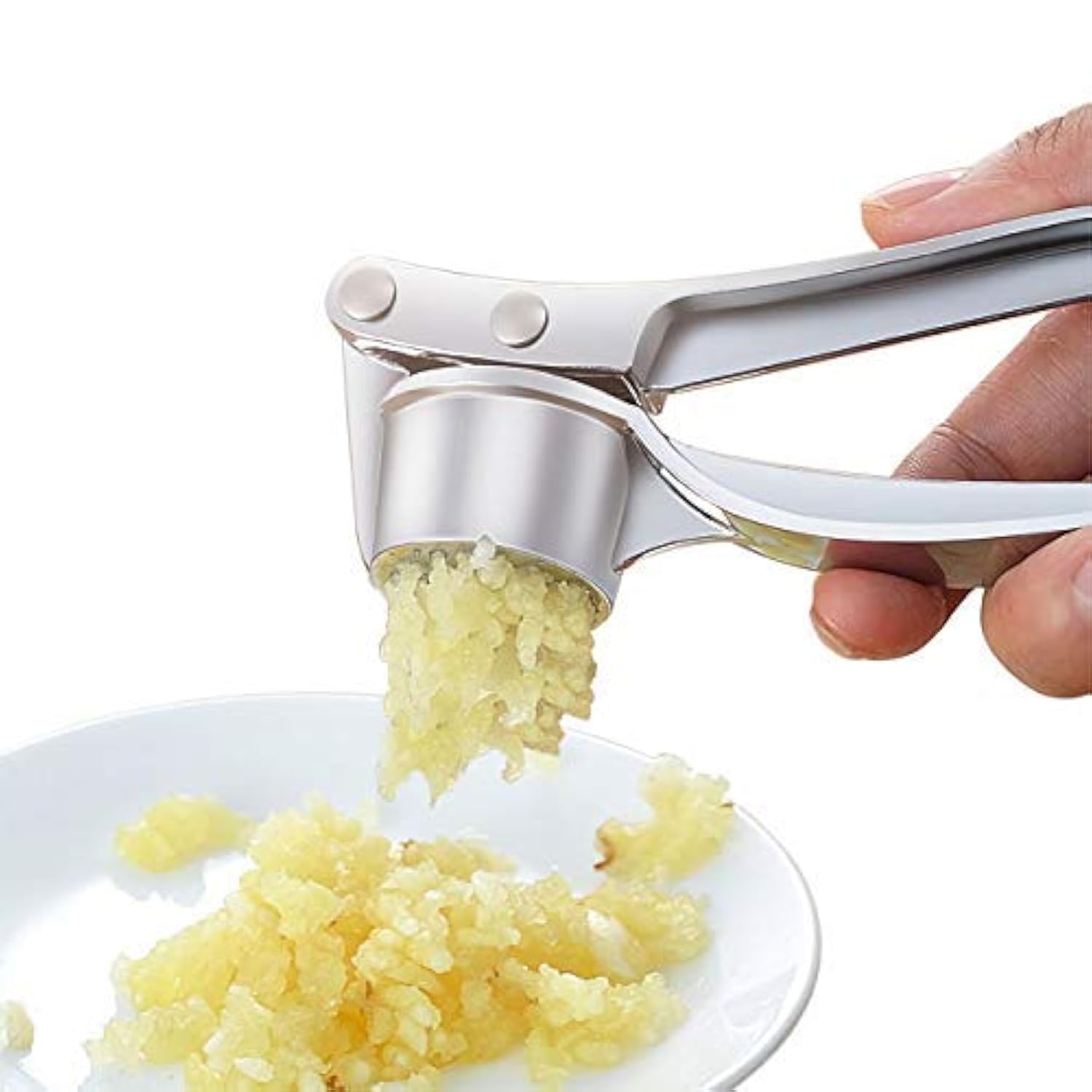 Premium Stainless Steel Garlic Press - Heavy Duty Zinc Alloy Garlic Crusher, Peeler & Chopper for Fresh Garlic Puree | Ideal for Cooking, Baking & Meal Prep