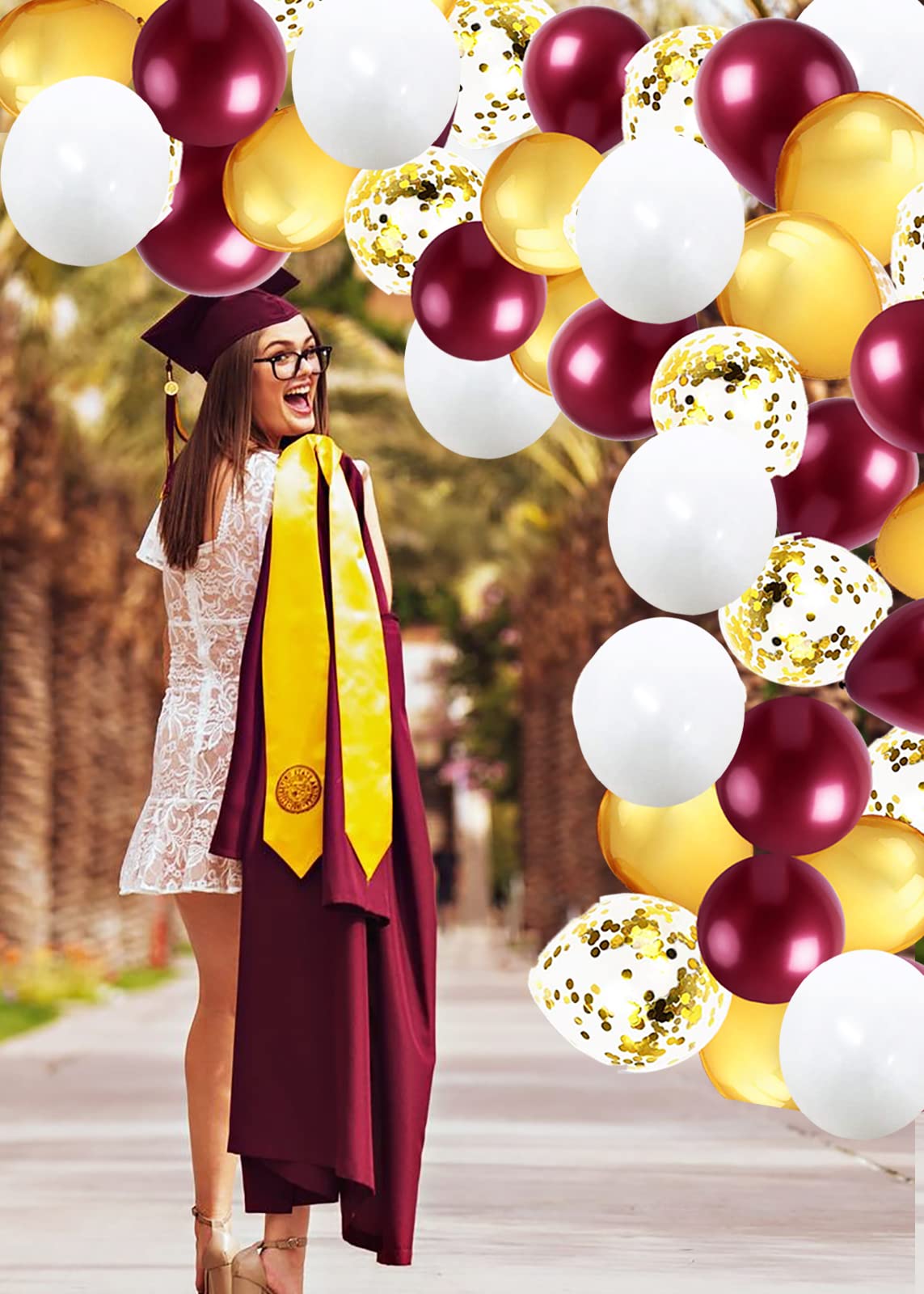 2025 Maroon & Gold Graduation Party Decorations Set - 40pcs Burgundy Gold White Balloons for ASU/FSU Graduation, Fall Weddings, Bridal Showers & Birthday Parties - Elegant Home & Event Decor