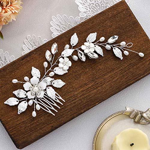 Elegant Silver Leaf Crystal Bridal Hair Comb - Floral Wedding Hair Accessories for Women & Girls | Perfect for Brides, Prom, and Special Occasions