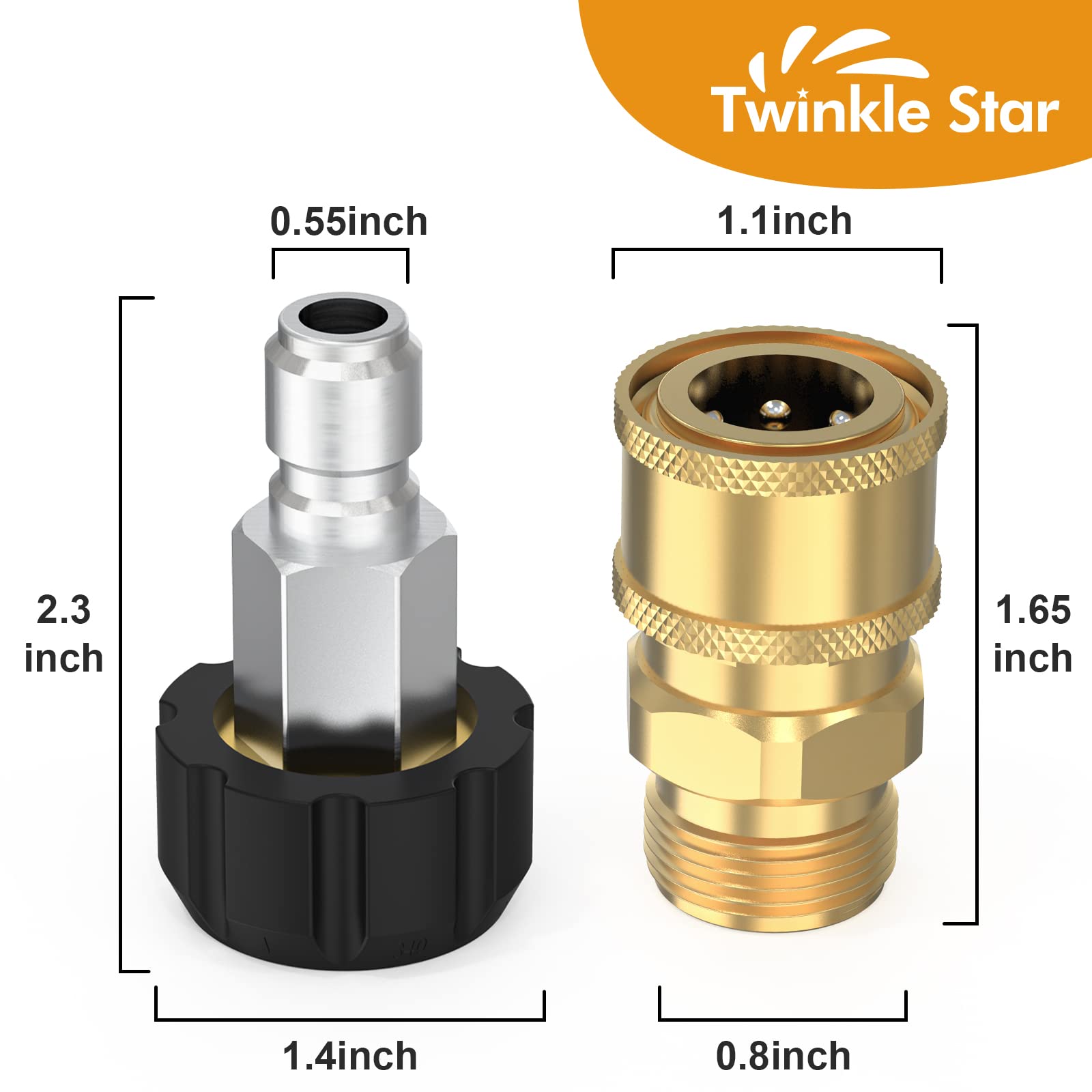 Twinkle Star Pressure Washer Quick Connect Fittings Kit - M22 14mm to 3/8 Inch Adapter (4-Piece Set) - Perfect for Home, Car & Outdoor Cleaning Equipment