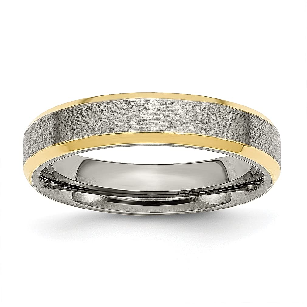 ICE CARATS Titanium Yellow 5mm Beveled Edge Band Ring - Classic Flat Wedding Ring for Men, Durable Fashion Jewelry Gift for Him, Dad, Husband - Perfect for Anniversaries, Engagements & Special Occasions