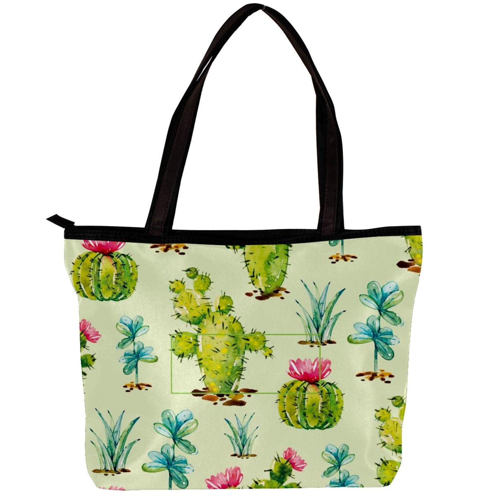 Stylish Black Cactus Tote Bag for Women - Durable Shoulder Handbag with Inner Pouch | Perfect for Work, Travel, Shopping & Beach Outings