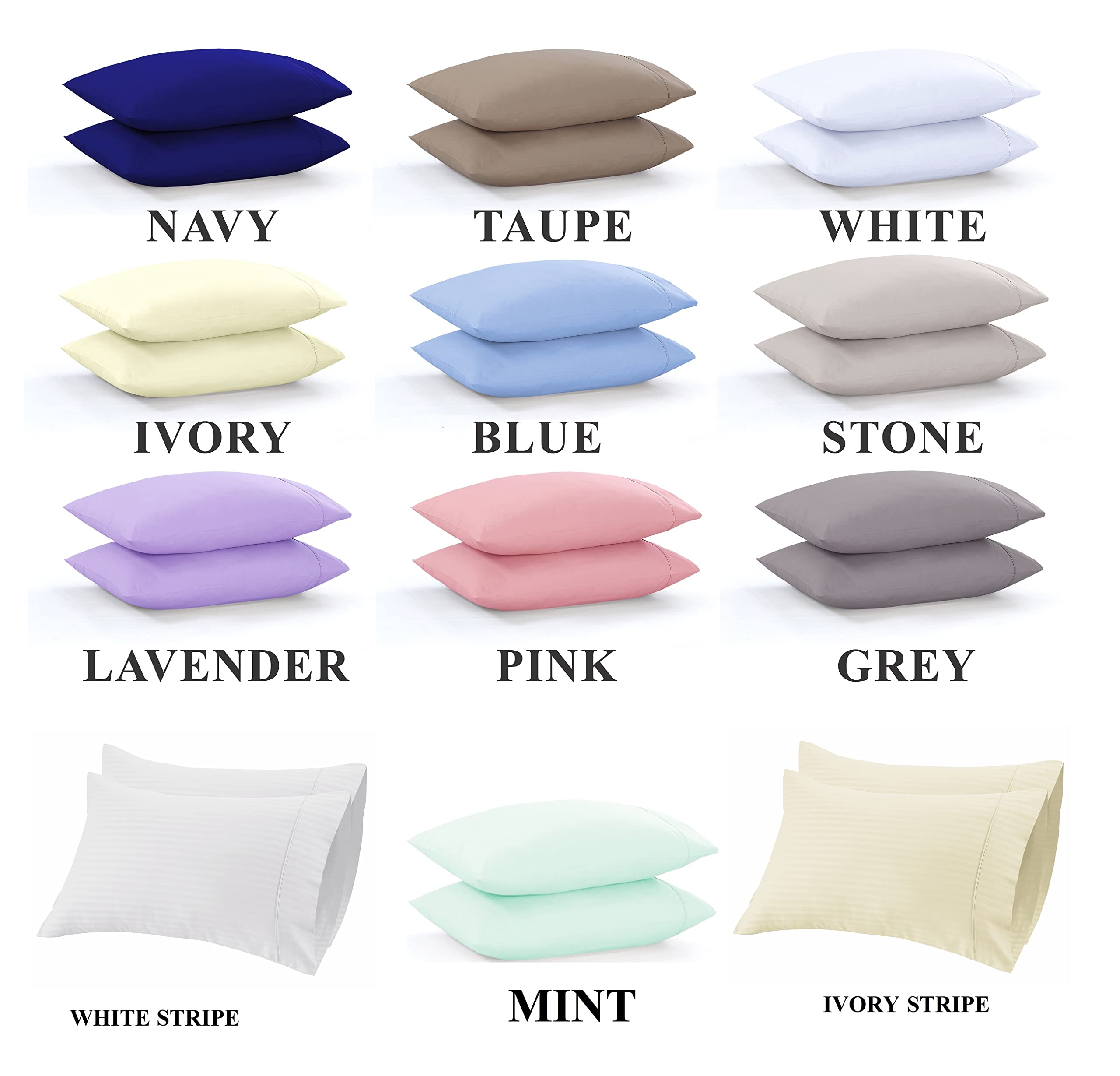 Premium 100% Cotton Percale Pillowcases - 6 Pack Soft & Breathable Pillow Covers with Lightweight Smooth Weave - Queen/Standard Size 20