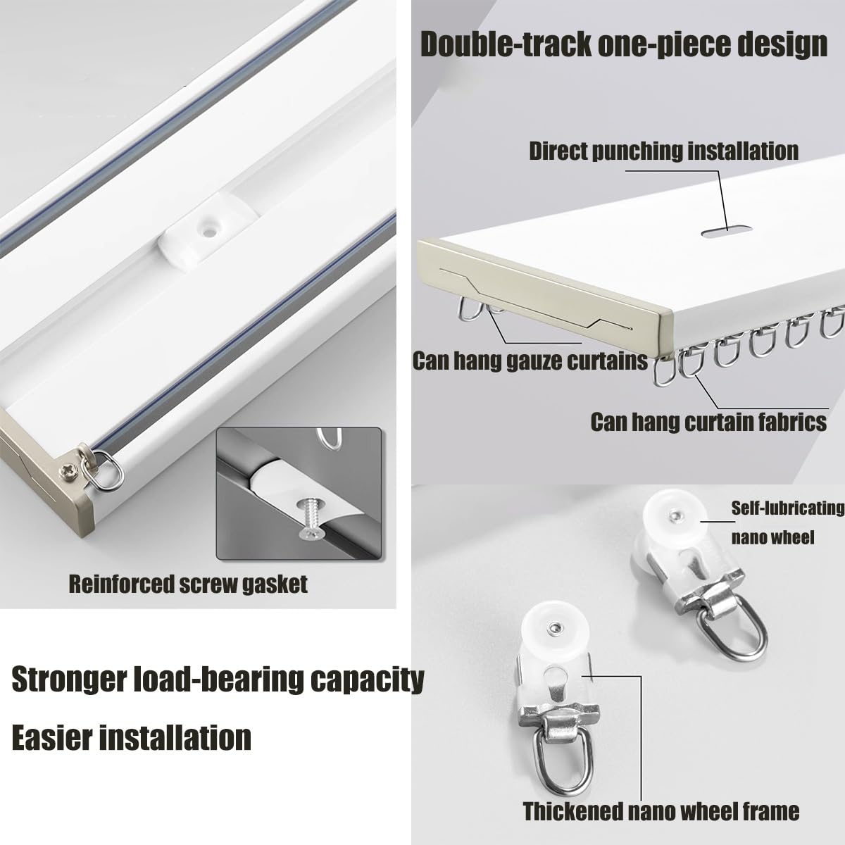 Heavy-Duty Ceiling Mount Curtain Track System 6ft 8ft 12ft 20ft - Gray Double Rail Rod for Living Room Bedroom Room Divider - Perfect for Home Theater Blackout & Room Partitioning