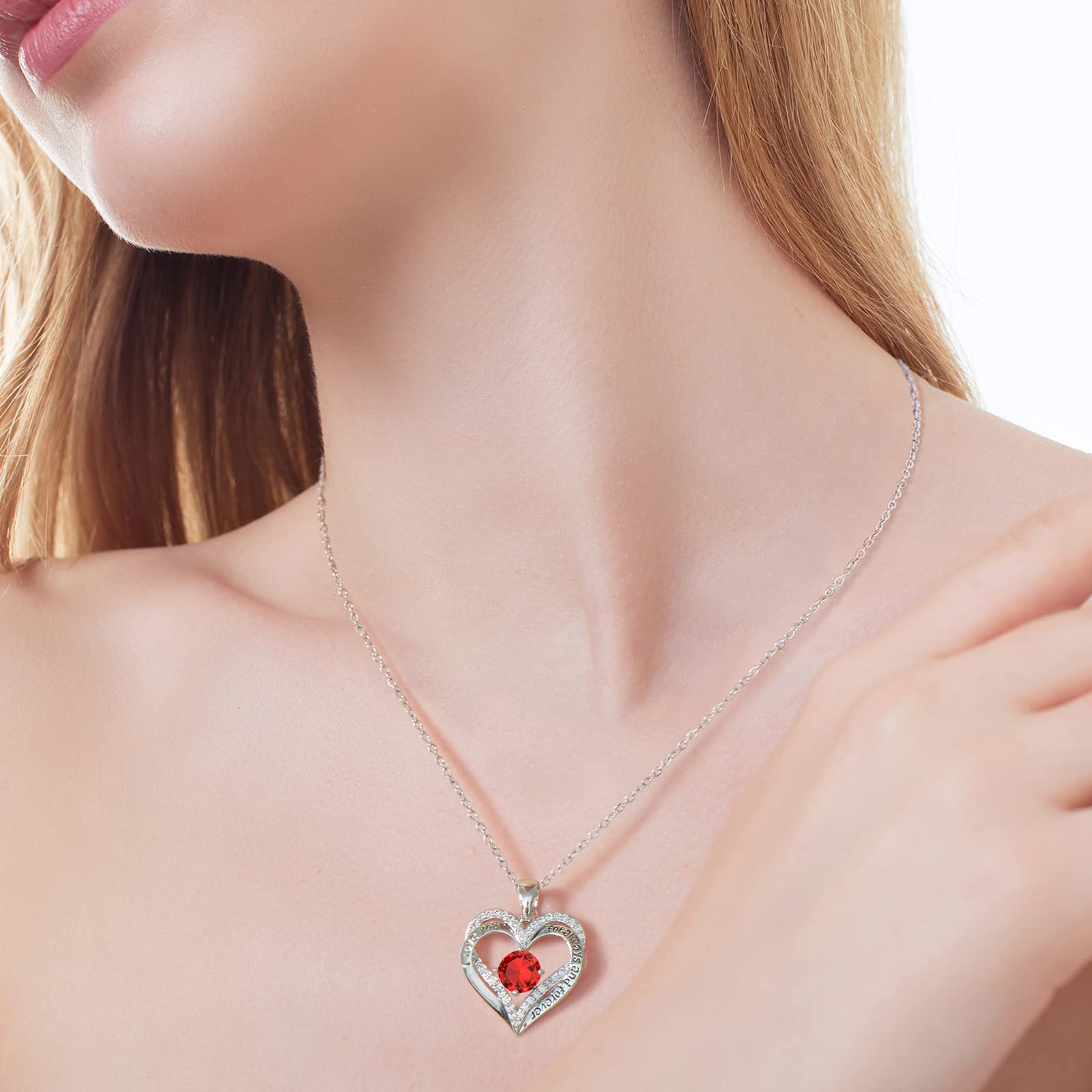 Heart Birthstone Necklace for Women - S925 Sterling Silver Personalized Pendant, Anniversary & Birthday Gift for Wife, Mom, Girlfriend | Perfect for Valentine's Day, Mother's Day & Special Occasions