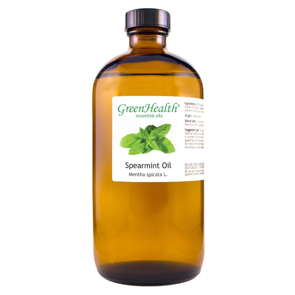 100% Pure Spearmint Essential Oil - 16 fl oz (473 ml) in Amber Glass Bottle - Natural Aromatherapy & DIY Skincare - Perfect for Diffusers, Massage & Relaxation - GreenHealth