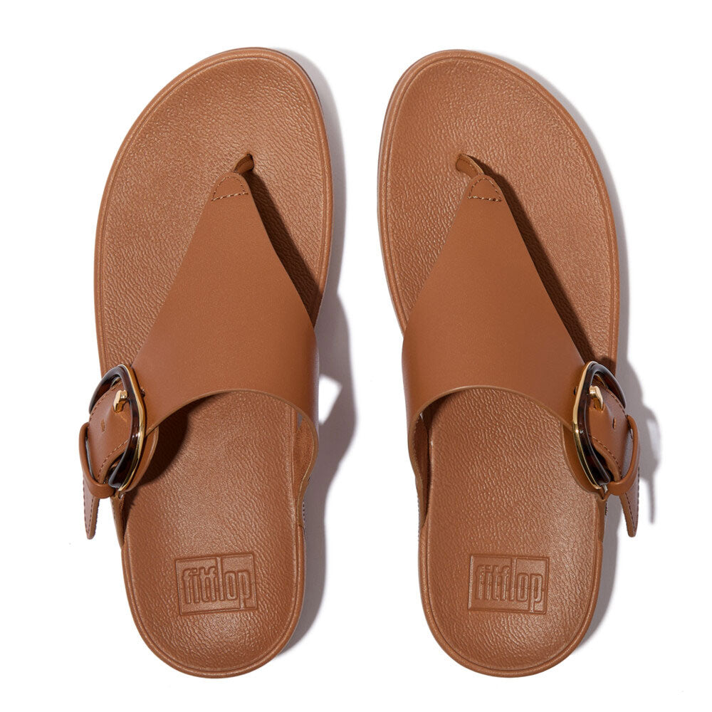 FitFlop Lulu Resin Buckle Leather Sandals for Women - Comfortable & Stylish Deep Tan Casual Footwear - Perfect for Summer, Beach, and Everyday Wear