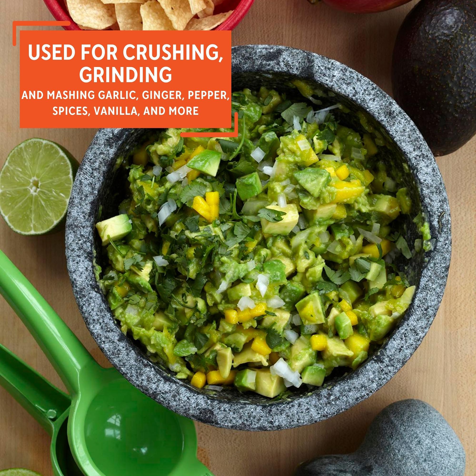 IMUSA USA 6-Inch Gray Granite Molcajete Spice Grinder - Authentic Mexican Mortar & Pestle for Guacamole, Salsa, Herbs & Spices - Perfect for Kitchen, Restaurant & Outdoor Cooking