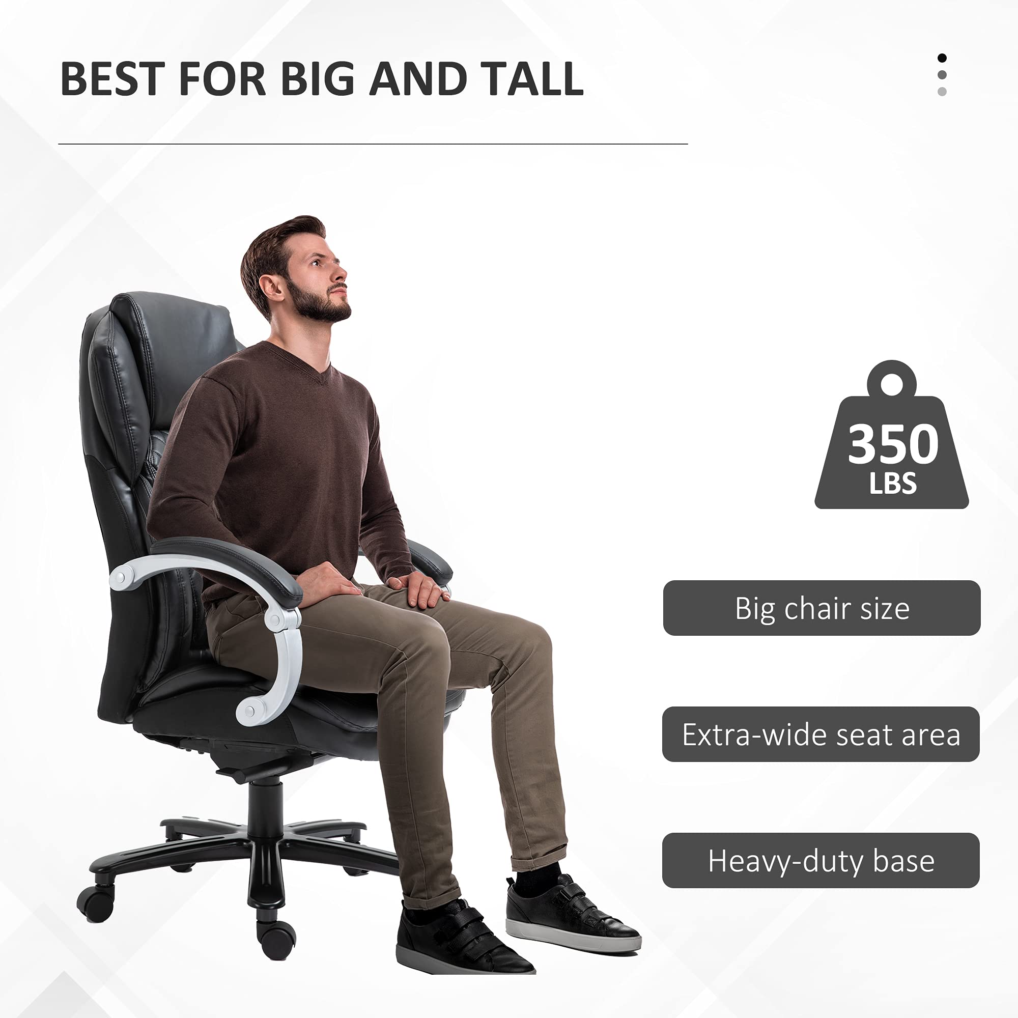 Vinsetto Big and Tall Executive Office Chair - Wide Seat High Back Computer Desk Chair with Diamond Stitching, Adjustable Height & Swivel Wheels - Ergonomic Black Chair for Home Office, Gaming & Workspace Comfort