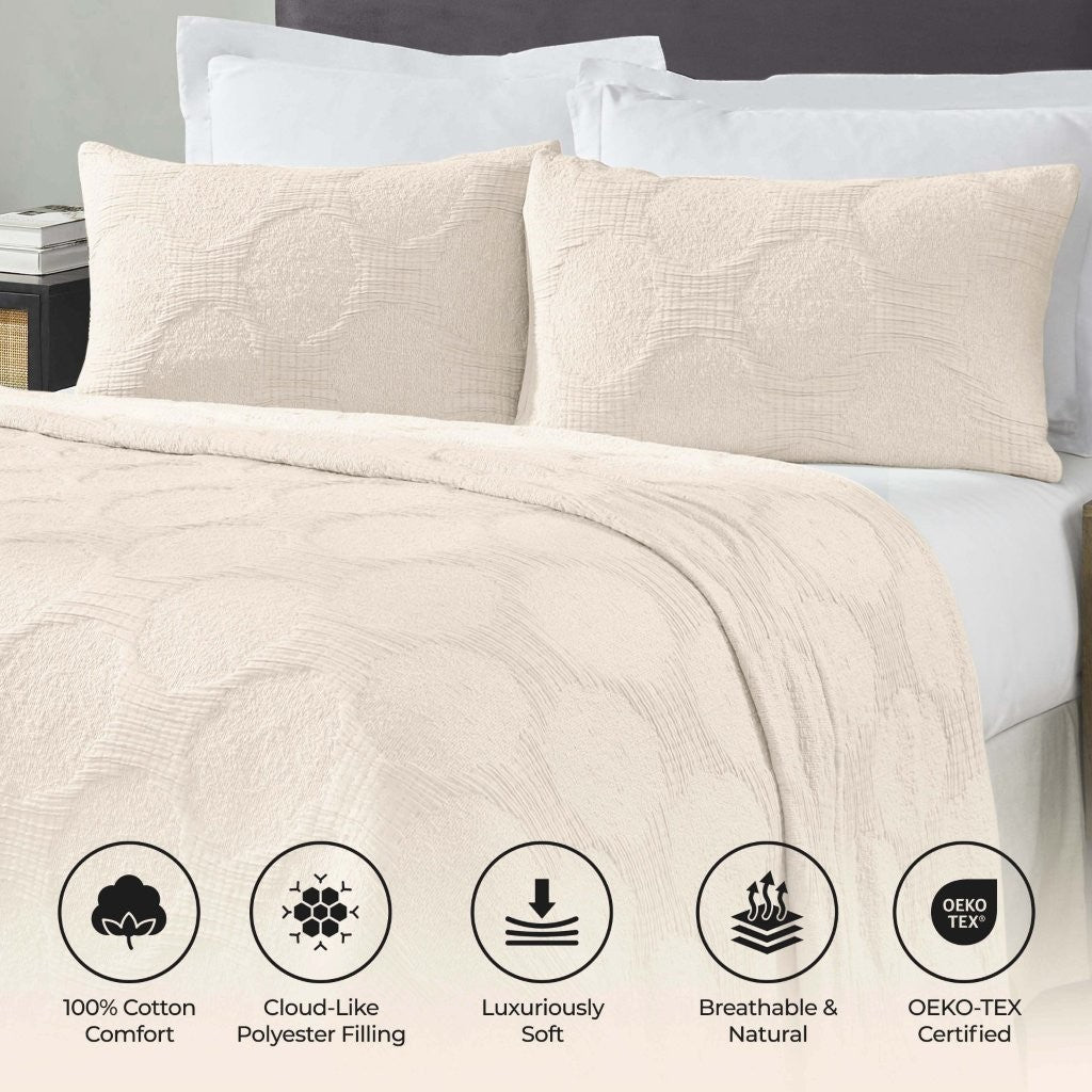 Tanta Cotton Medium Weight Crinkle Woven Coverlet - Soft & Breathable Bedspread for All Seasons | Perfect for Bedroom Decor, Guest Rooms & Cozy Home Styling