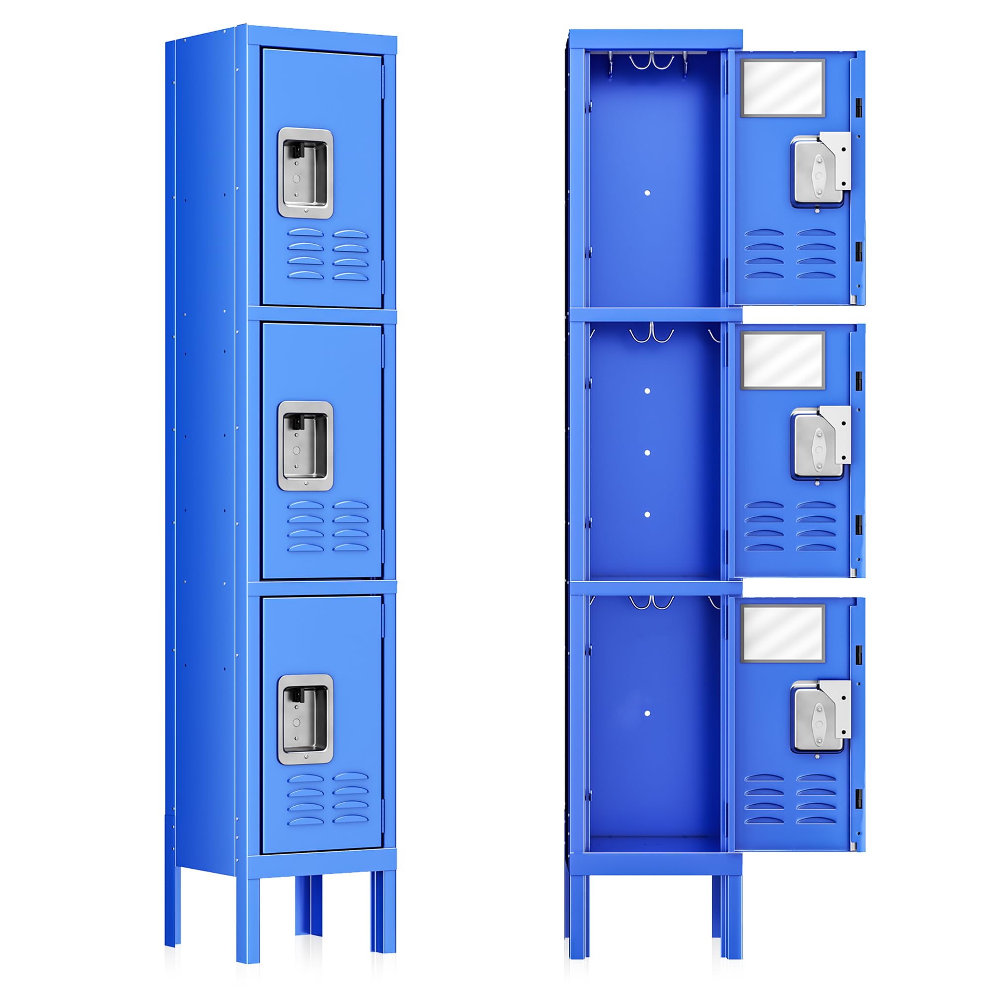 3-Tier Steel Metal Locker for Employees - Office Storage Lockers with 3 Doors, Blue | School Gym, Home & Office Organization Solution