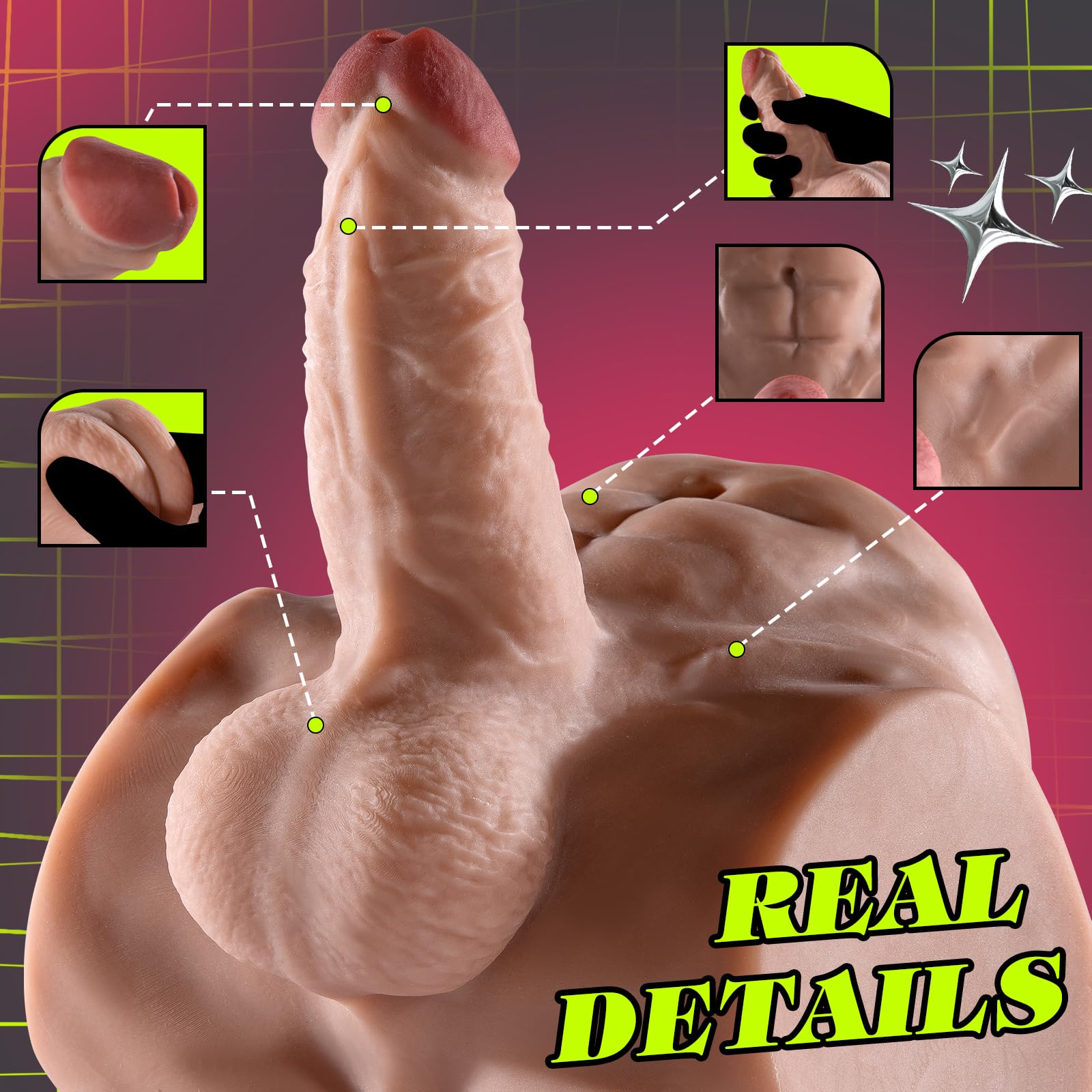 Realistic Male Sex Doll with Thick Dildo & Testicles - 7.7 LB Lifelike Torso Masturbator with Tight Anal Hole - Unisex Adult Toy for Gay Men & Couples - Perfect for Solo Play & Partner Exploration