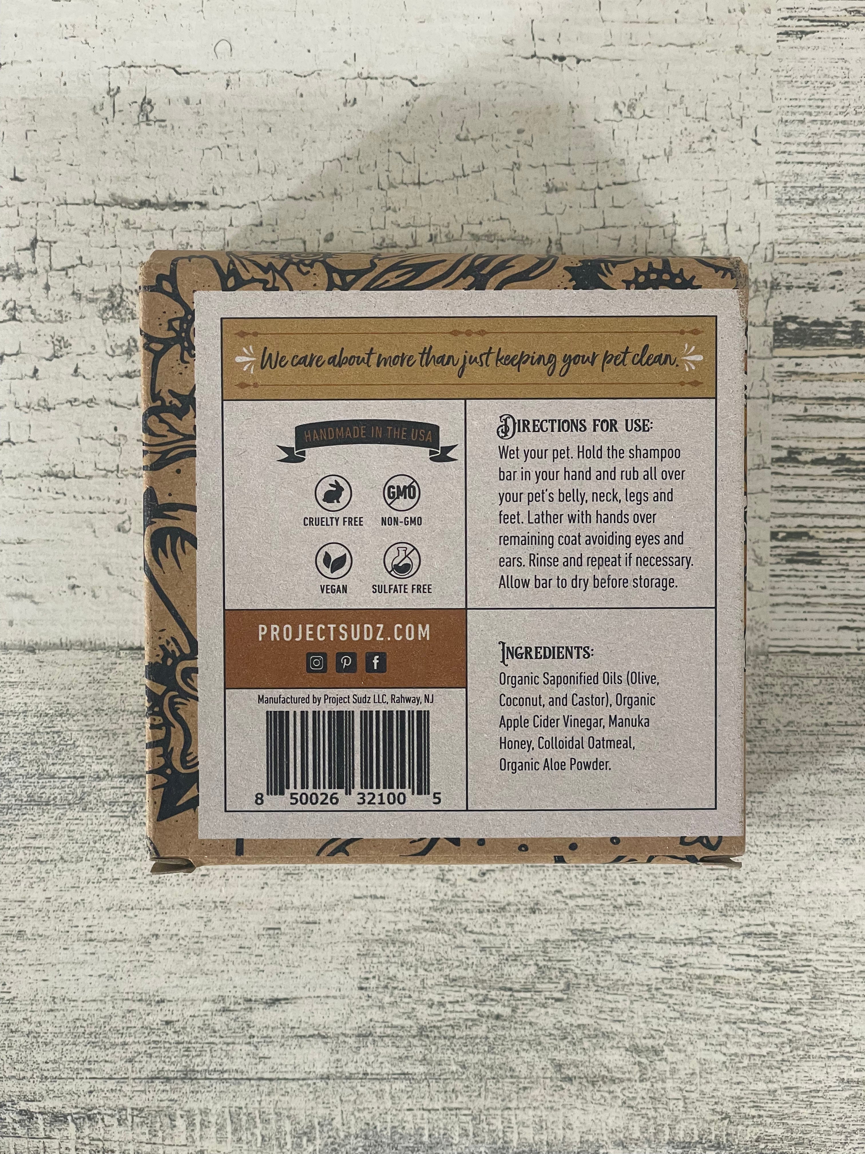 Project Sudz Hypoallergenic Shampoo Bar for Sensitive Skin - Natural Vegan Hair Cleanser for Dry, Itchy Scalp - Eco-Friendly Travel & Camping Essential