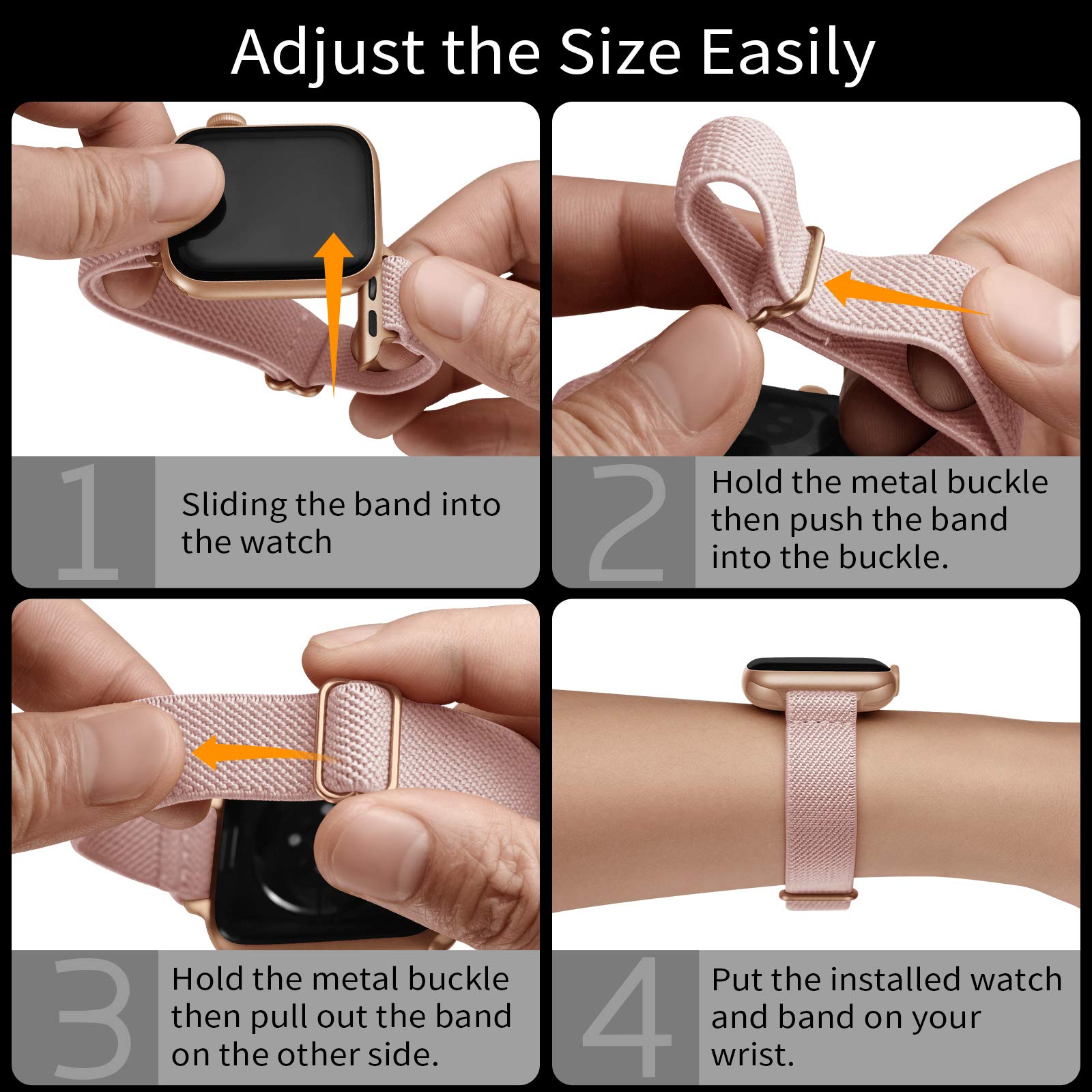 Slim Stretchy Nylon Apple Watch Band Compatible with 46mm/49mm/45mm/44mm/42mm - Women's Elastic Strap for iWatch Ultra 2/1, SE & Series 10/9/8/7/6/5/4/3/2/1 - Pink Sand & Rose Gold - Perfect for Workouts, Yoga & Everyday Wear