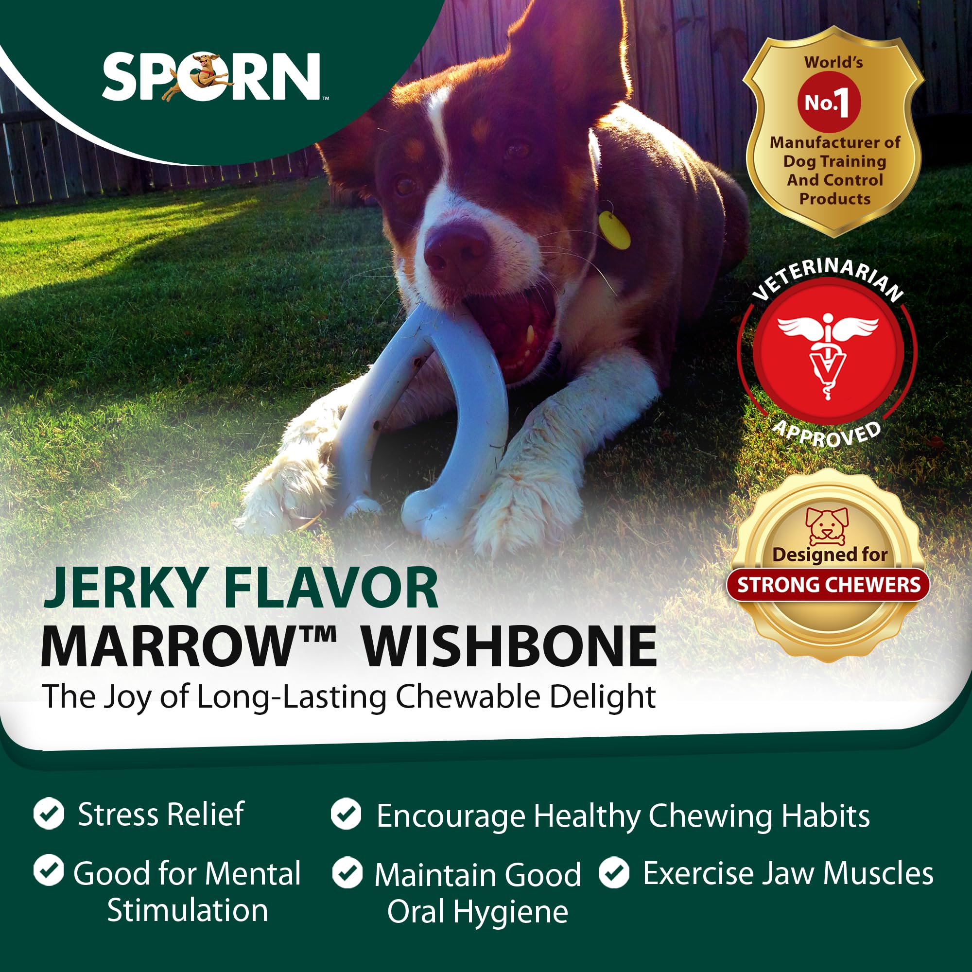 Durable Sporn Marrow Wishbone Dog Chew Bones for Aggressive Chewers - Jerky Flavor Nylon Chew Toy, Non-Toxic & Gluten-Free for Medium/Large Dogs - Perfect for Teething, Anxiety Relief & Long-Lasting Entertainment