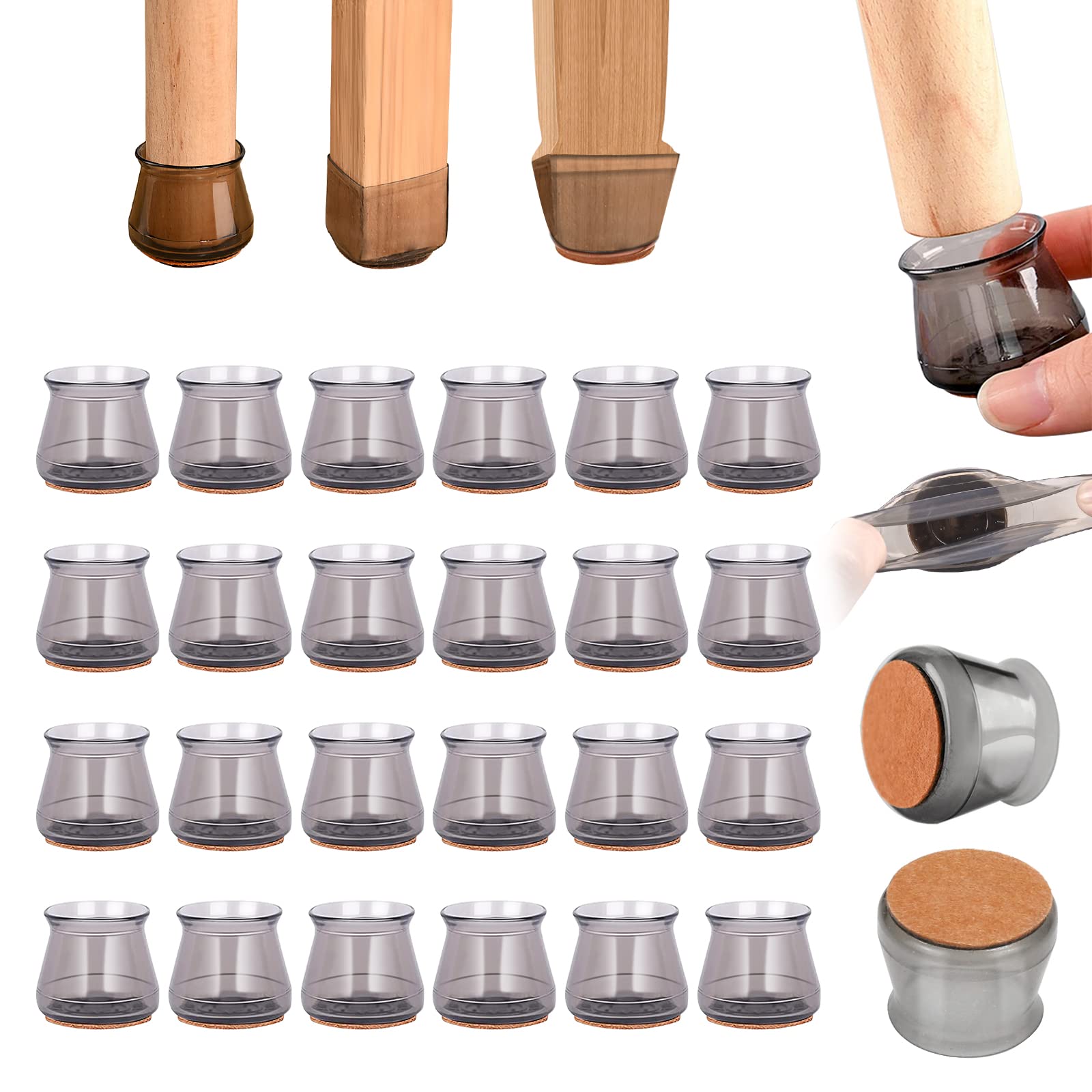 MDHAND Chair Leg Floor Protectors - 24pcs Non-Slip Silicone Chair Socks for Hardwood Floors | Furniture Leg Pads for Dining Chairs, Office Chairs & Home Decor | Protect Floors from Scratches & Noise