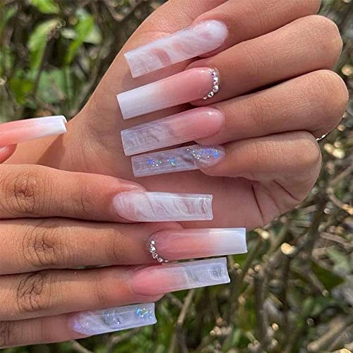 White Smudge False Nails