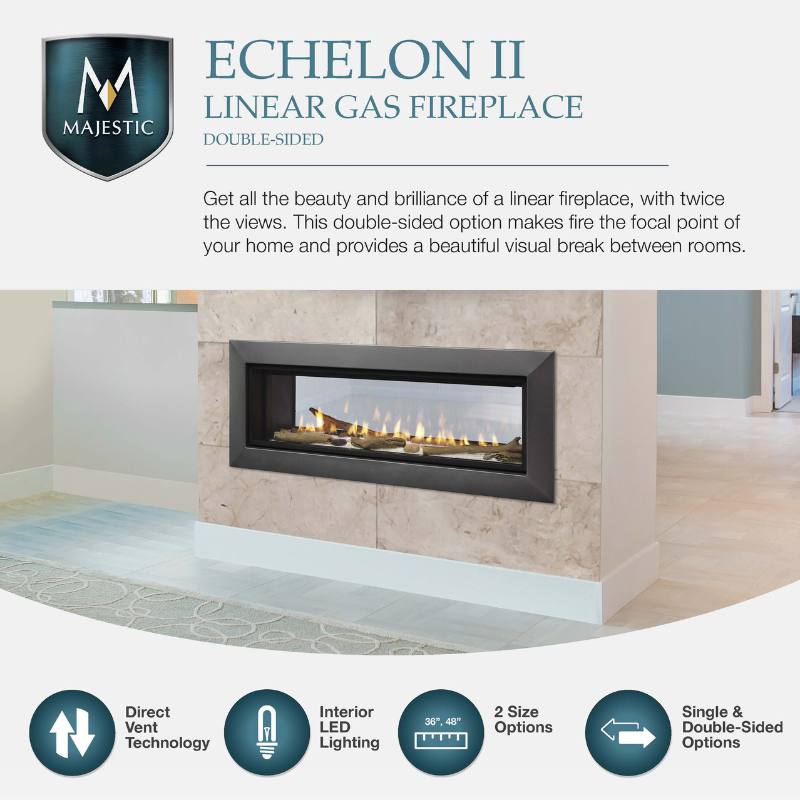 Majestic Echelon II 36-Inch See-Through Linear Direct Vent Gas Fireplace - ECHEL36ST | Modern Home Heating Solution for Living Rooms & Patios