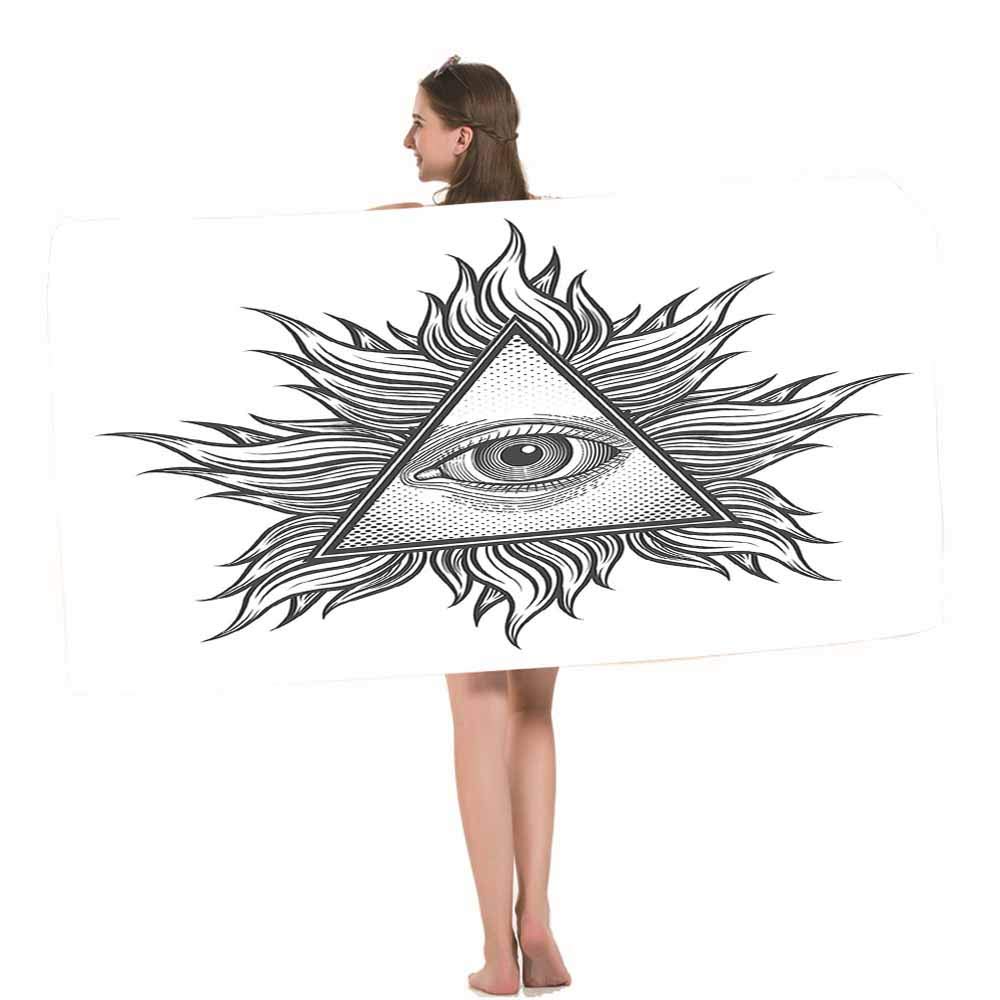 HOSNYE All-Seeing Eye Pyramid Beach Towel - Soft, Highly Absorbent Bath Towel for Swimming, Sports & Gym - Egyptian Symbol Engraved Tattoo Style - Perfect for Beach, Pool, Yoga & Bathroom Use