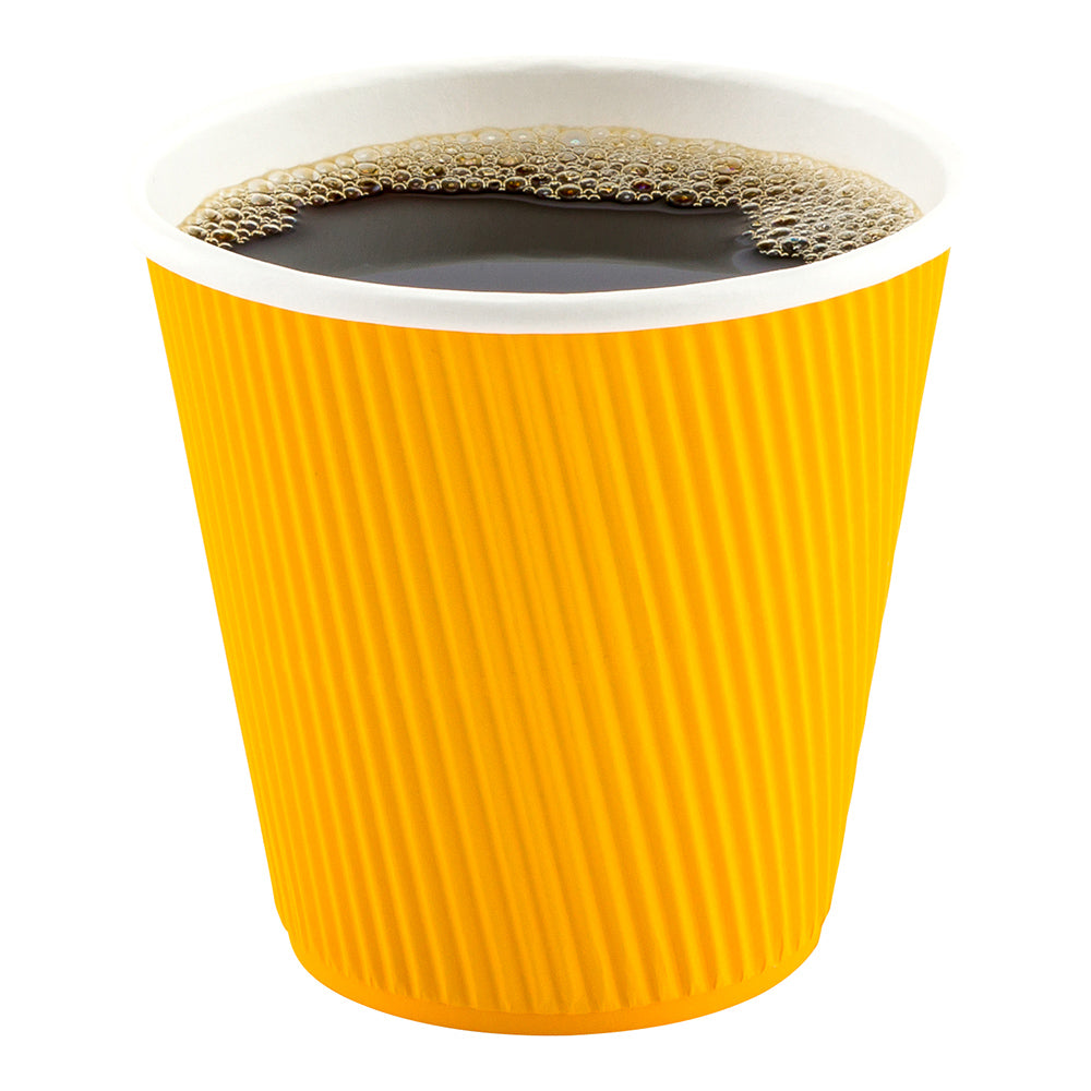 8 oz Yellow Paper Coffee Cups with Ripple Wall - 3.5