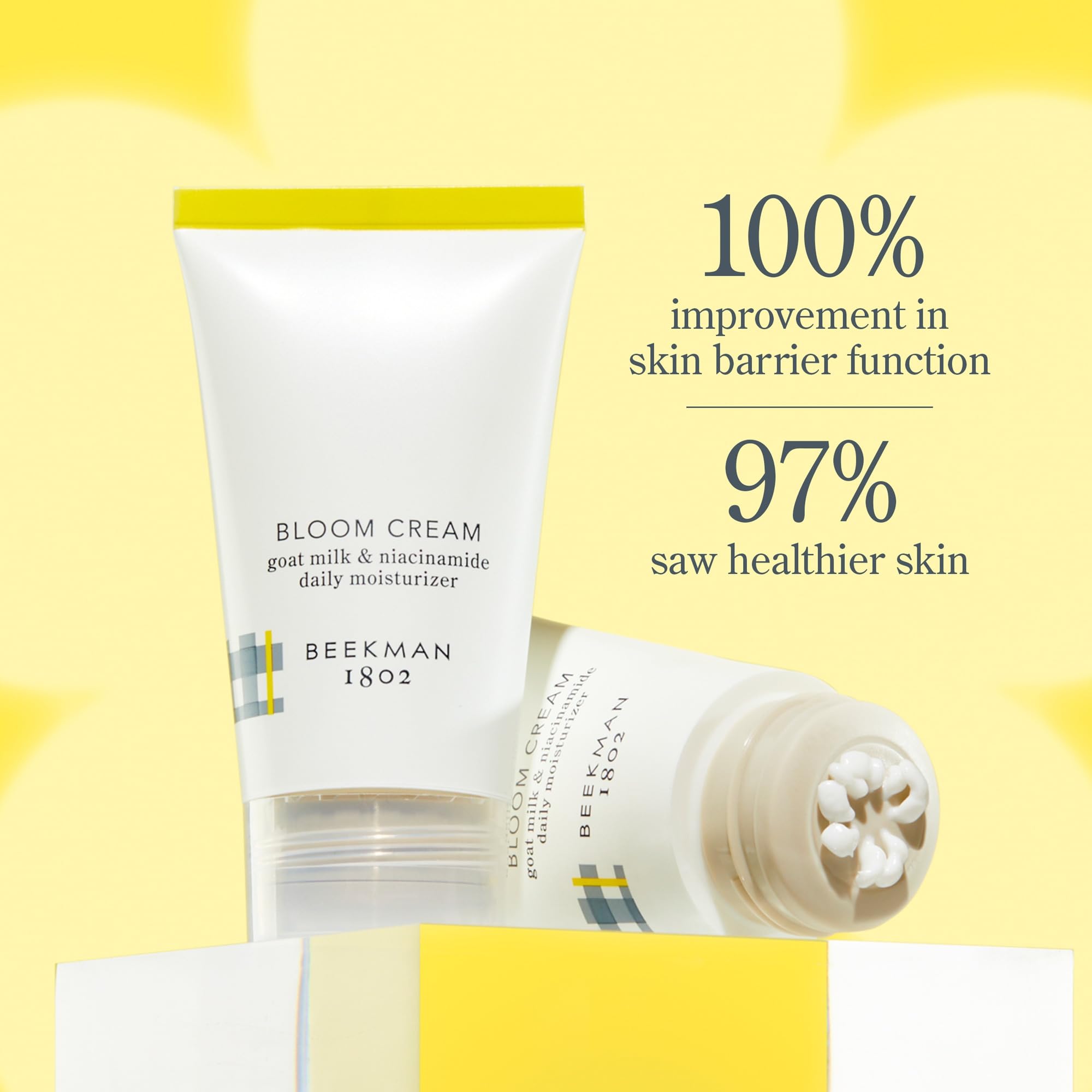 Beekman 1802 Bloom Face Cream - Goat Milk Moisturizer for Hydration & Skin Barrier Repair - Epsom Salt & Niacinamide Infused - Fragrance-Free, Cruelty-Free - Suitable for All Skin Types | Daily Moisturizing & Nighttime Skin Recovery