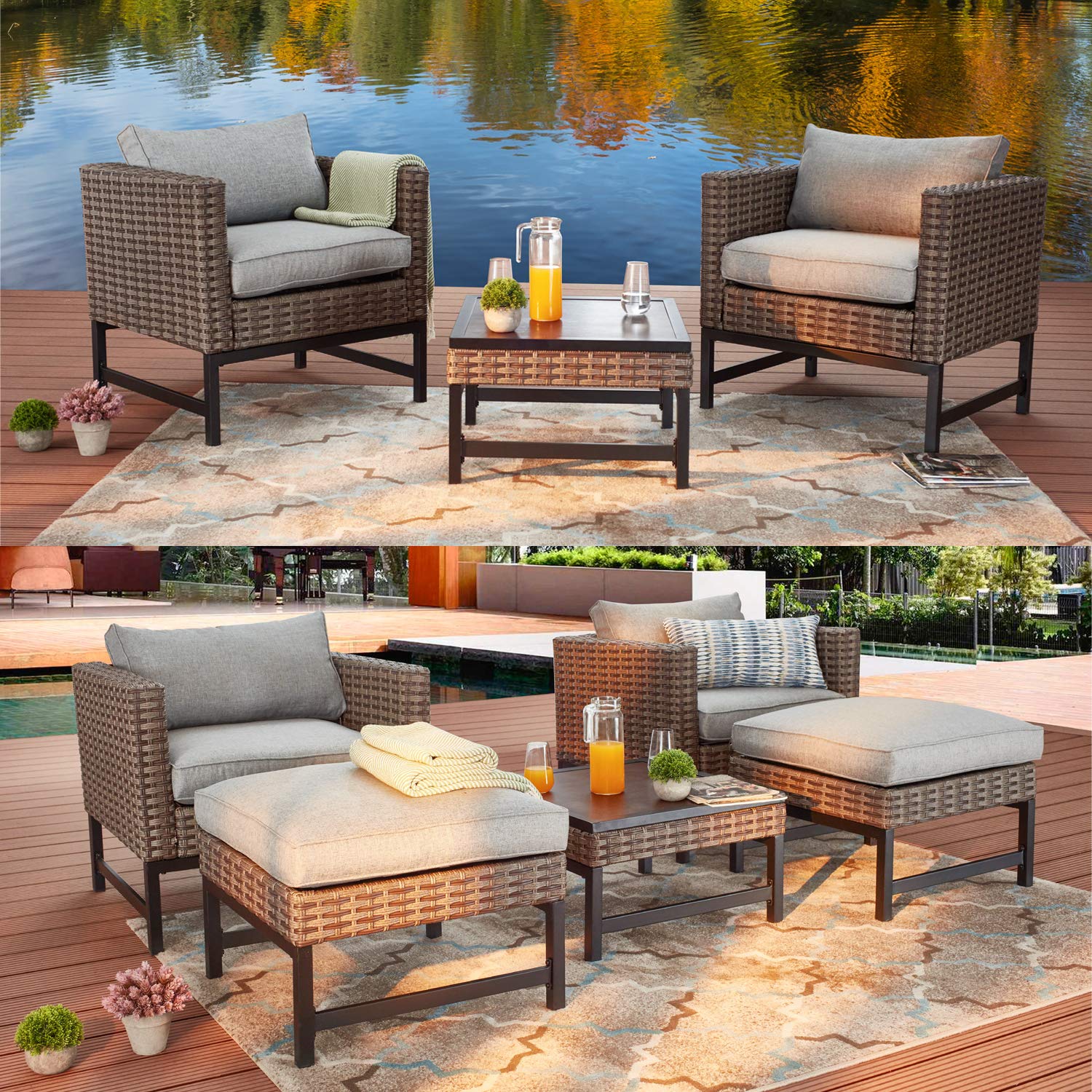 PatioFestival Wicker Outdoor Chair - Rattan Armchair with Removable Cushions for Patio, Garden, Balcony & Poolside - Comfortable Dining Furniture for Relaxing Outdoors