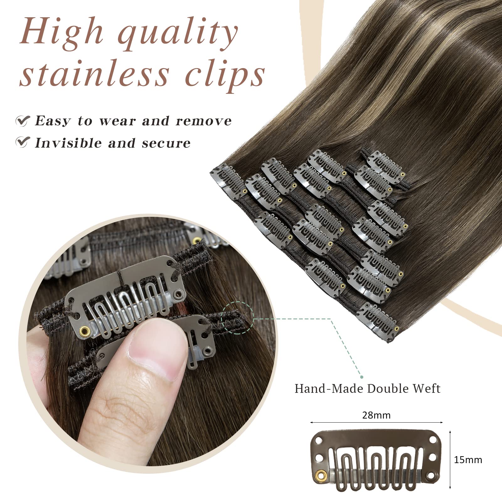 SEGO Clip In Hair Extensions - 100% Real Human Hair, Seamless Balayage, Double Weft, Natural Straight (14/16/18/20/22 Inch, 7PCS 120g) for Women - Perfect for Daily Styling, Parties & Special Occasions